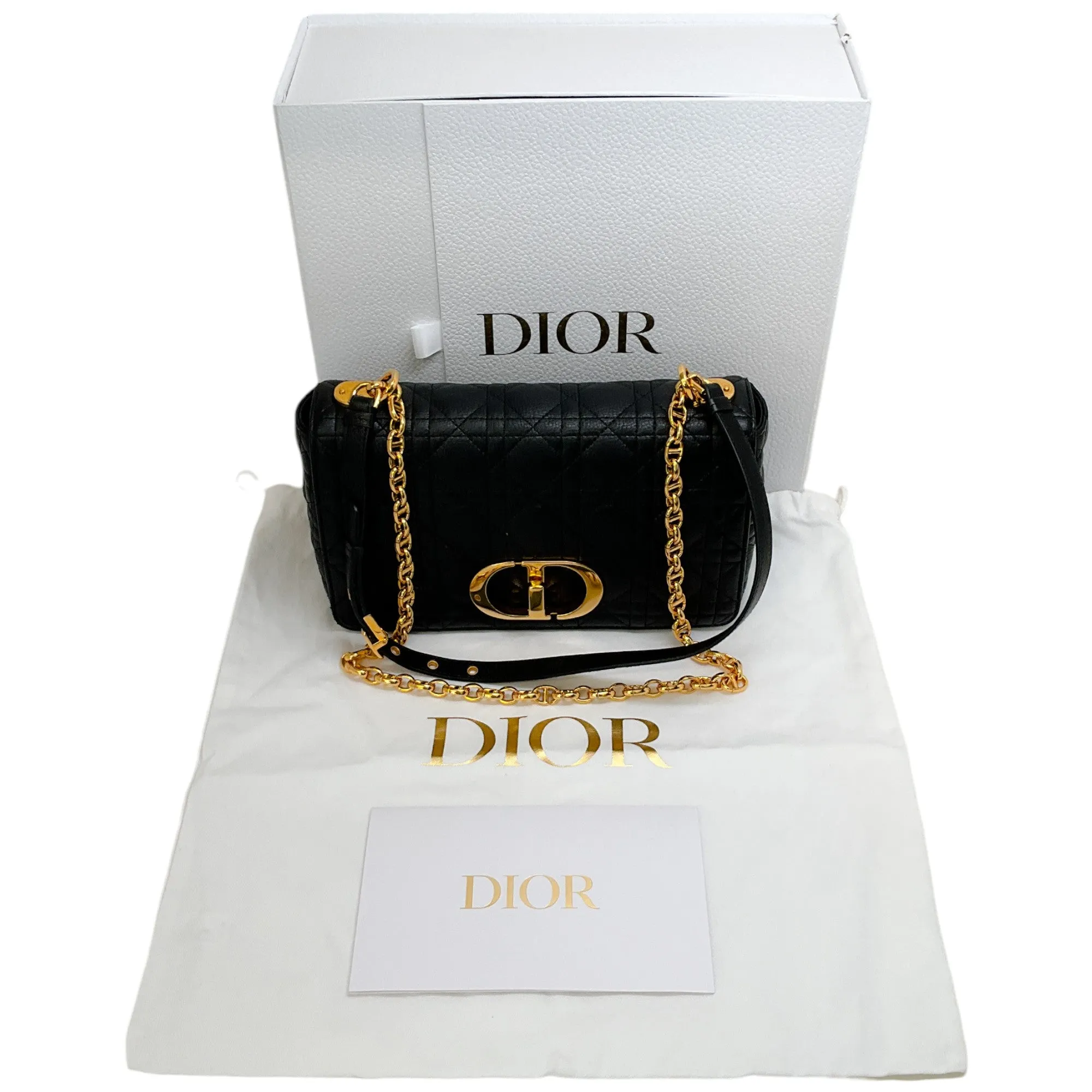 Christian Dior Black Calfskin Cannage Medium Caro Bag
