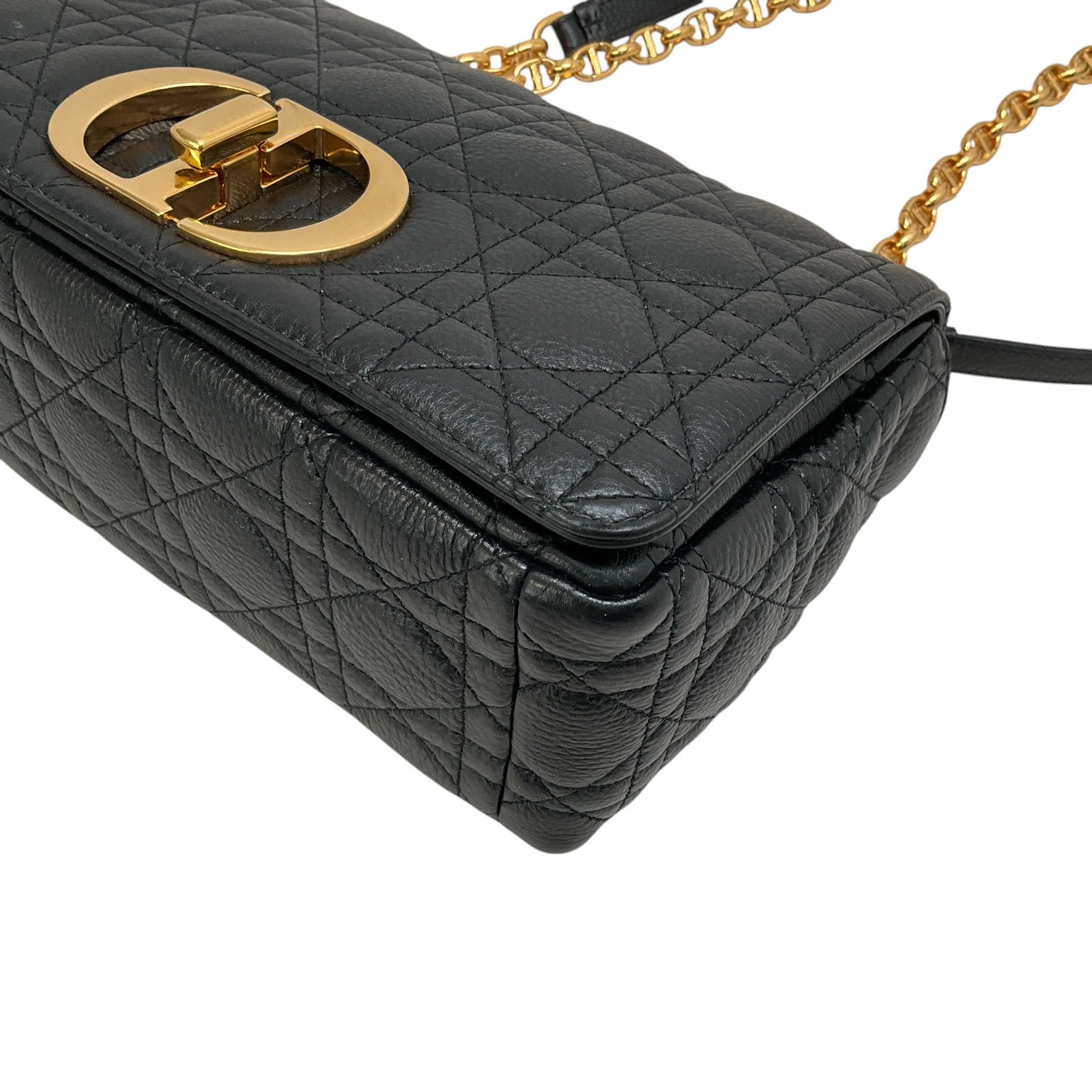 Christian Dior Black Calfskin Cannage Medium Caro Bag