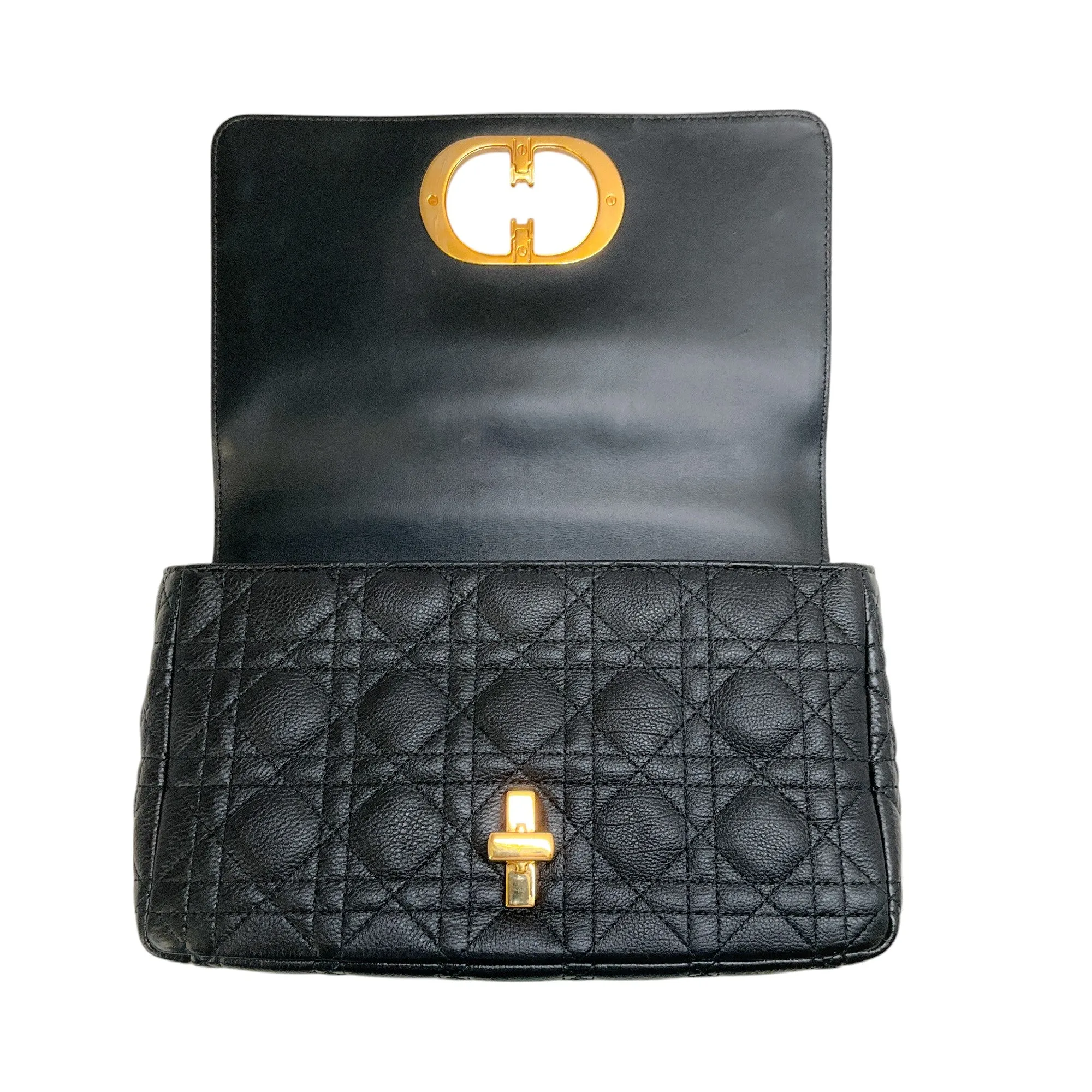 Christian Dior Black Calfskin Cannage Medium Caro Bag
