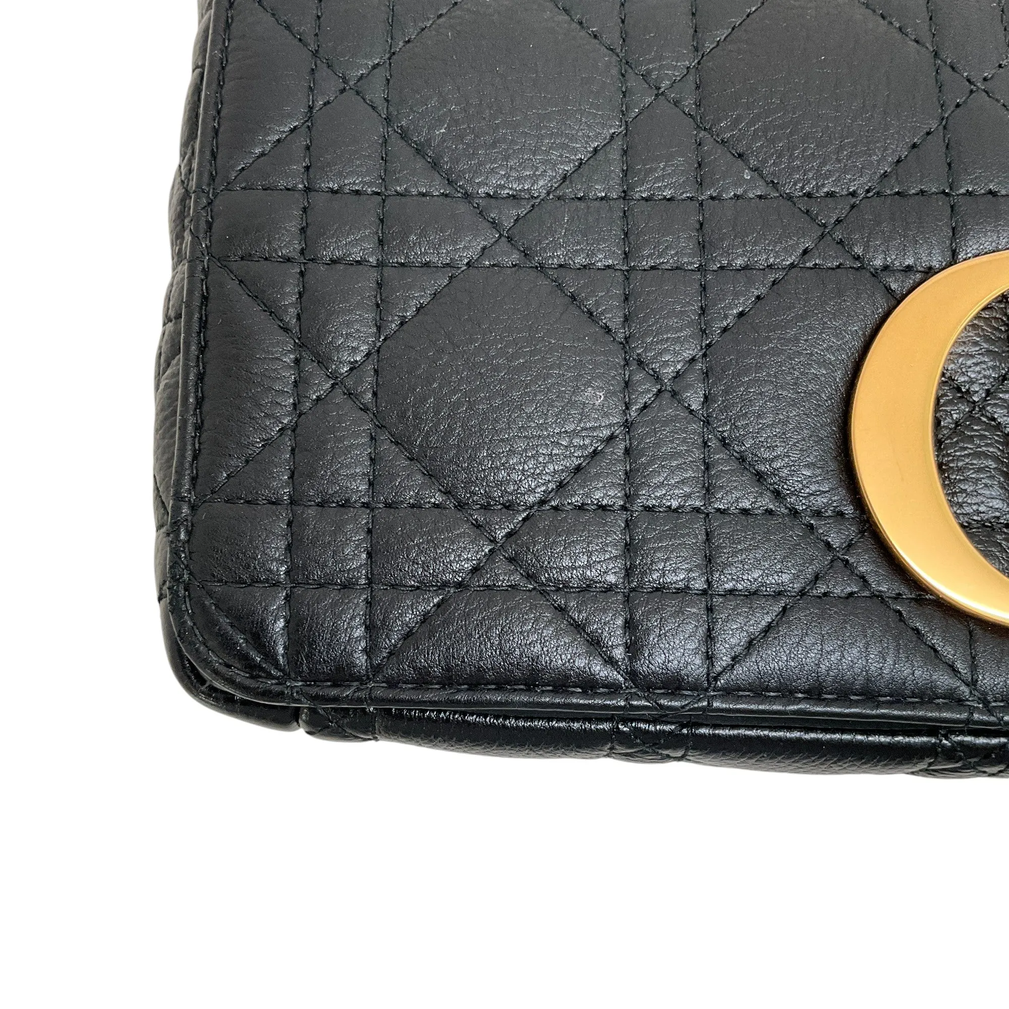 Christian Dior Black Calfskin Cannage Medium Caro Bag