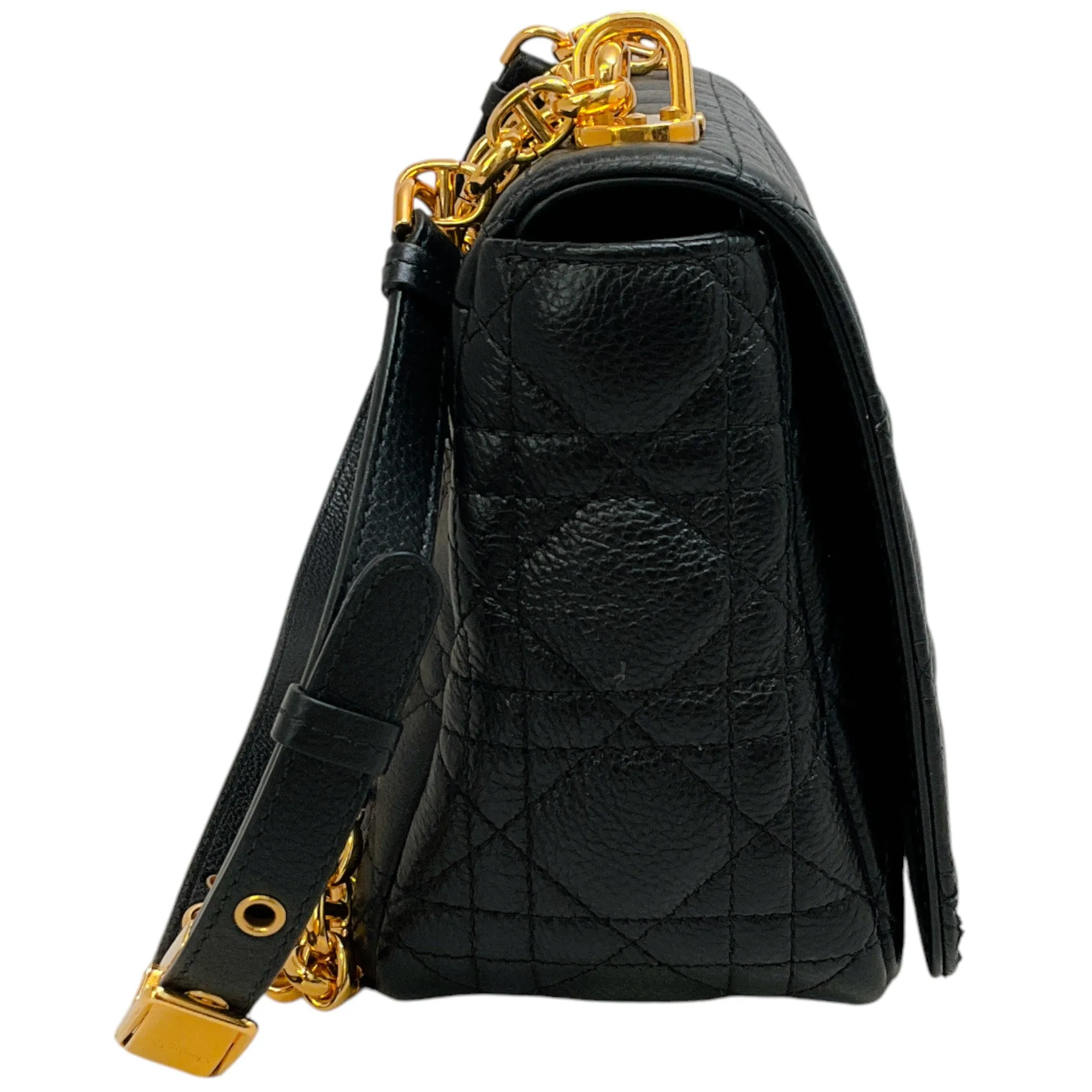 Christian Dior Black Calfskin Cannage Medium Caro Bag