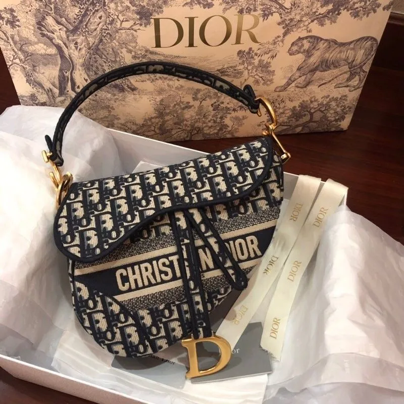 Christian Dior  Oblique Embroidered Saddle Bag
