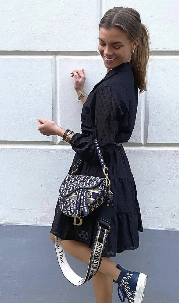 Christian Dior  Oblique Embroidered Saddle Bag