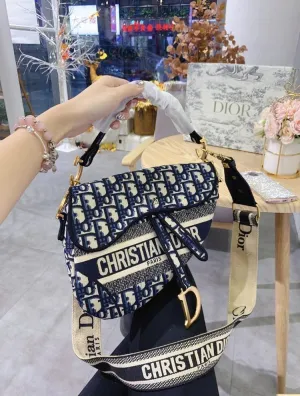 Christian Dior  Oblique Embroidered Saddle Bag