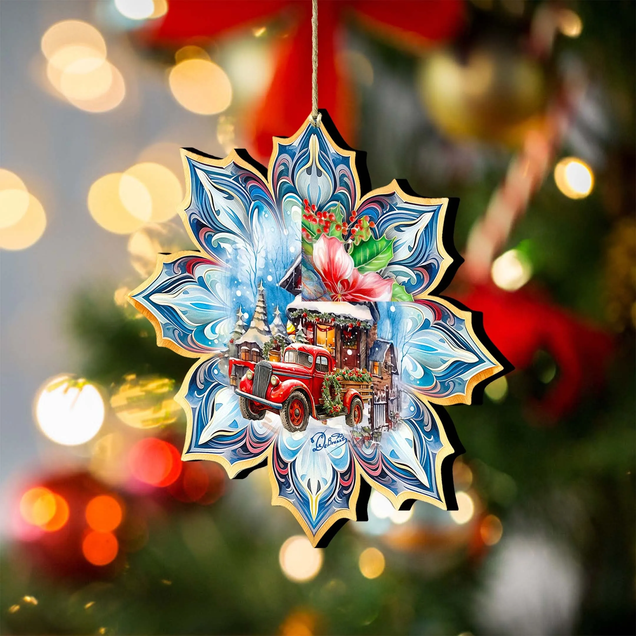 Christmas Cottage Snowflake Wooden Christmas Ornament by G. Debrekht