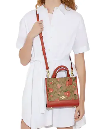 Coach Dempsey Tote 22 In Signature Canvas With Wild Strawberry Print