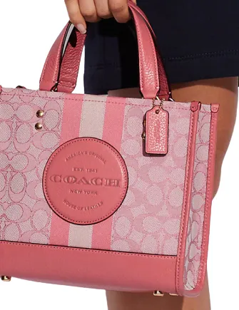 Coach Dempsey Tote 22 In Signature Jacquard With Stripe And Coach Patch