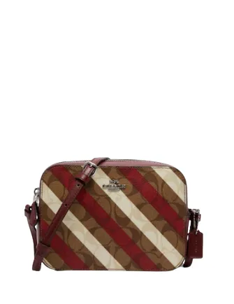 Coach Mini Camera Bag In Signature Canvas With Diagonal Stripe Print