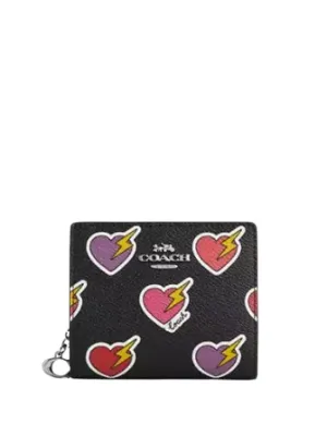 Coach Snap Wallet With Heart Bolt Print