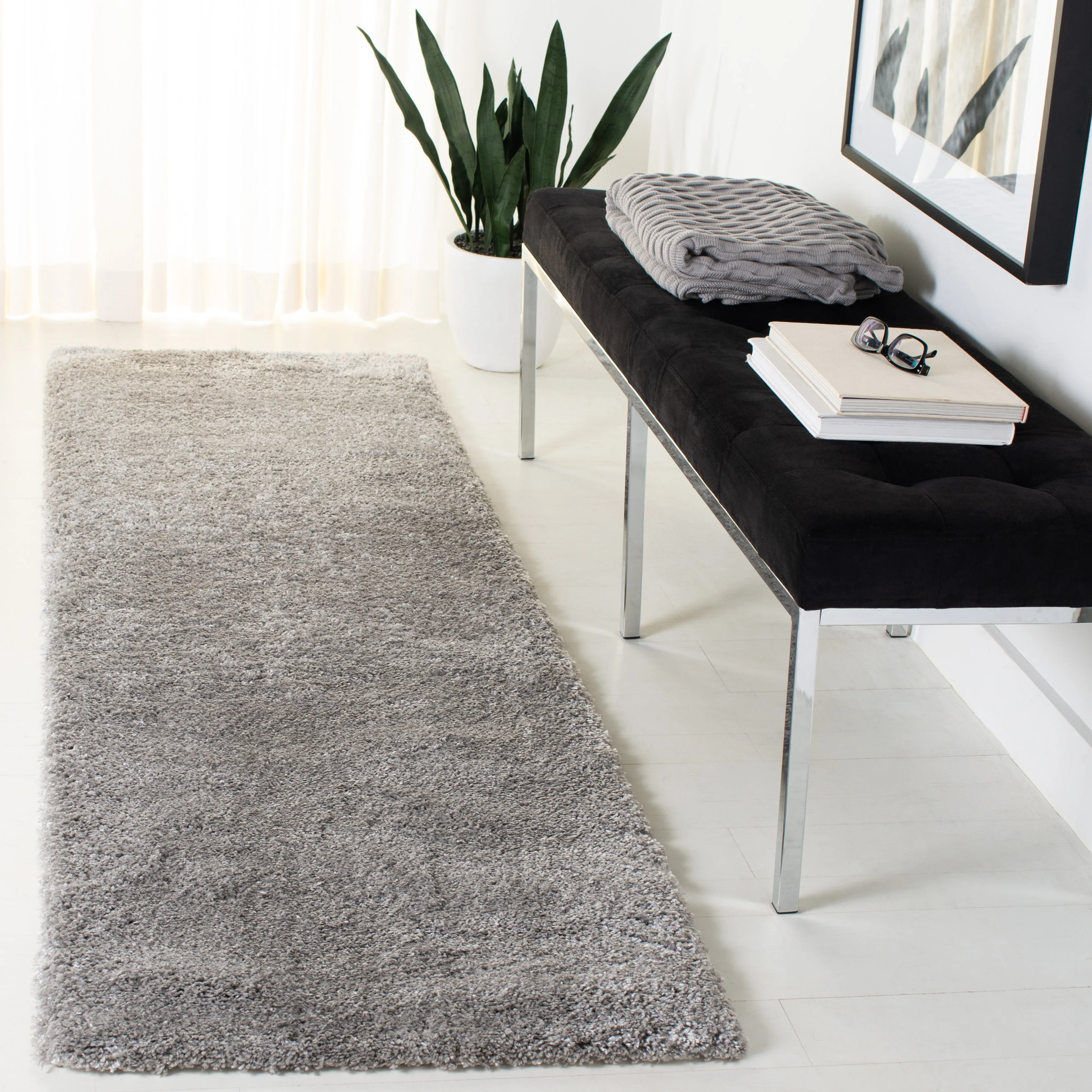 Colorado Shag Machine Made Area Rug, Light Grey Shag / Flokati Style Easy Care