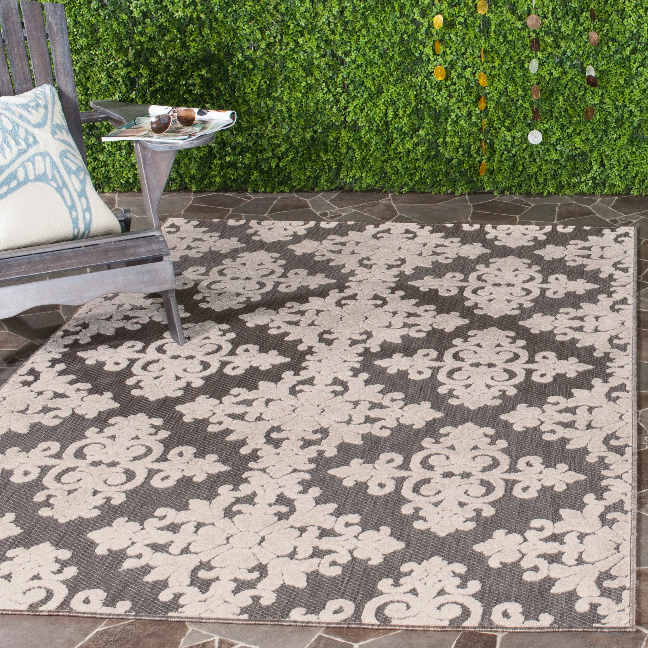 Cottage Machine Made Indoor/Outdoor Area Rug, Taupe Traditional Style Easy Care Area Rugs deal online