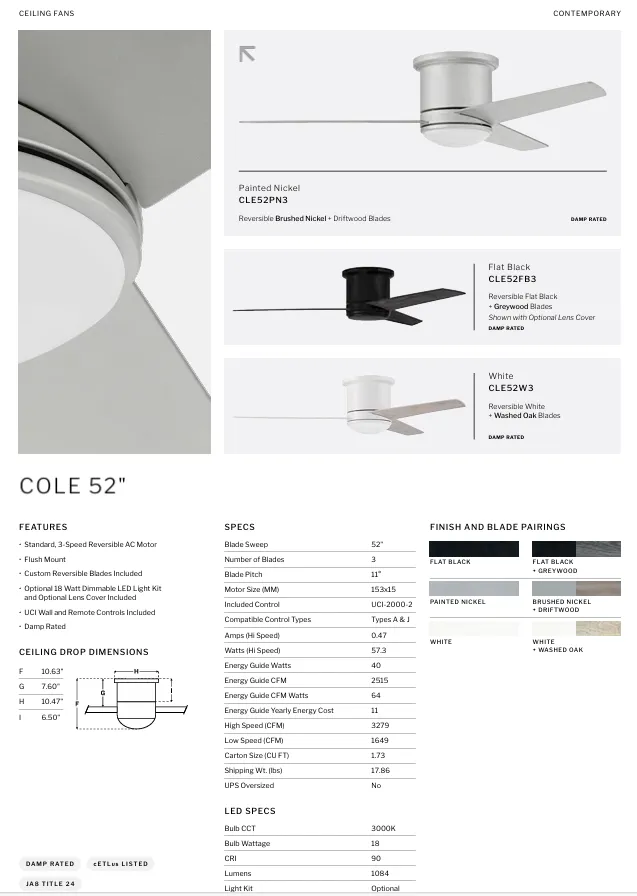 Craftmade Cole Indoor/Outdoor Flushmount Ceiling Fan with Wall and Remote Control