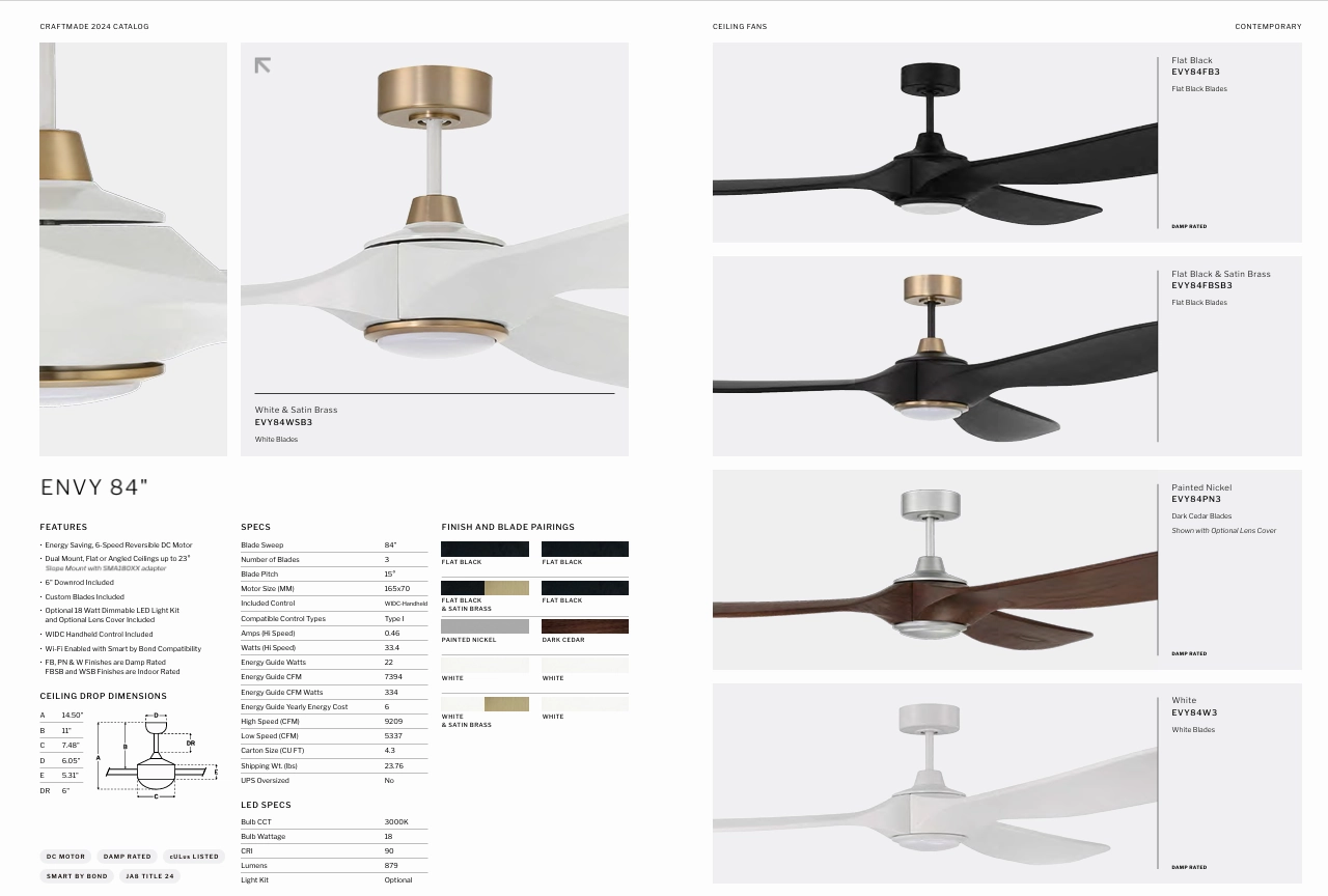 Craftmade Envy Indoor/Outdoor Smart DC Ceiling Fan with 18W LED and Remote