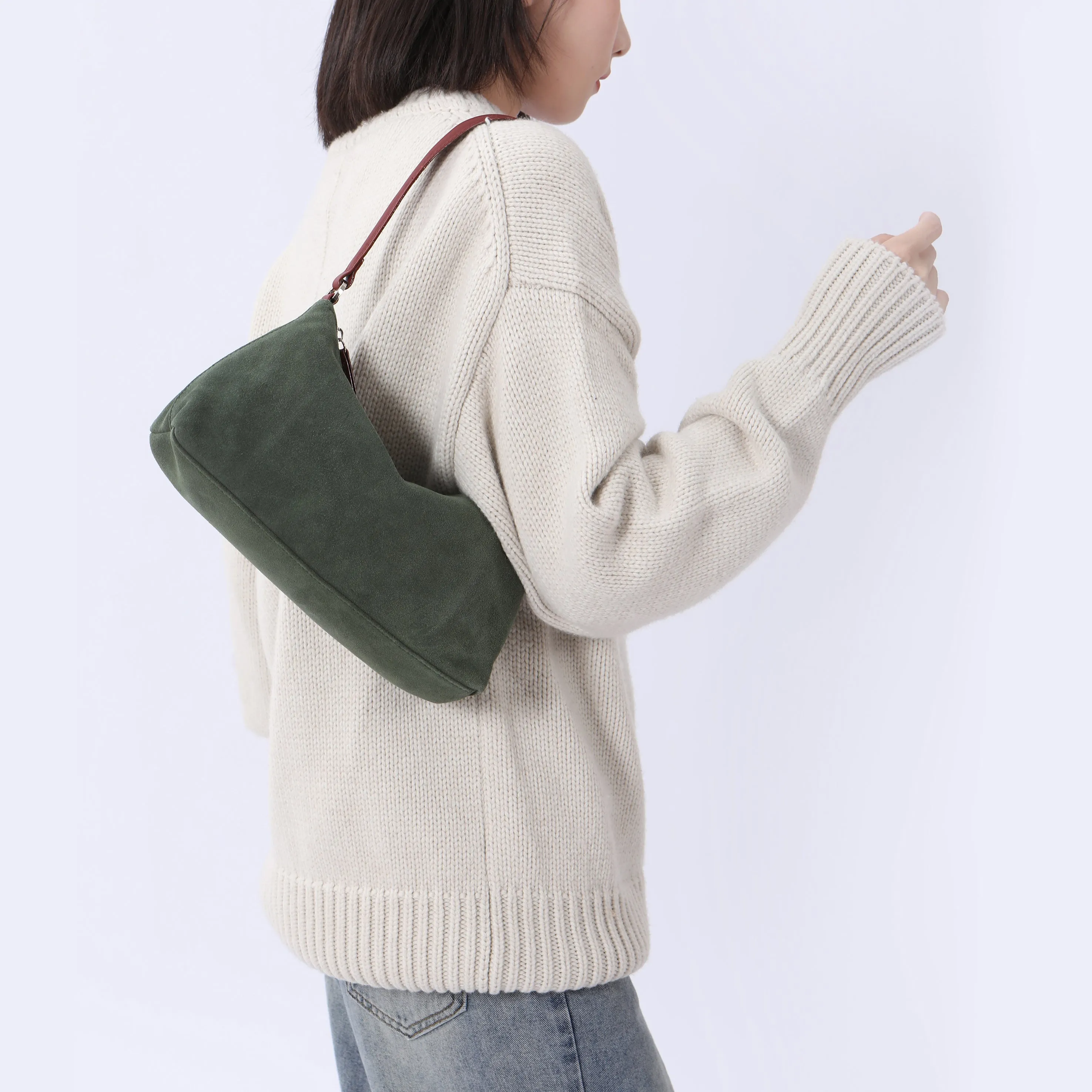 Crescent Suede Shoulder Bag - Black