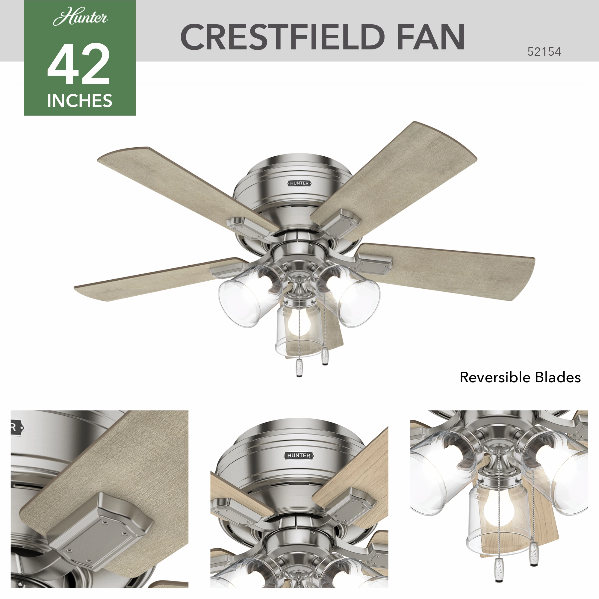 Crestfield 42"Ceiling Fan Brushed Nickel Small Room Fans sale