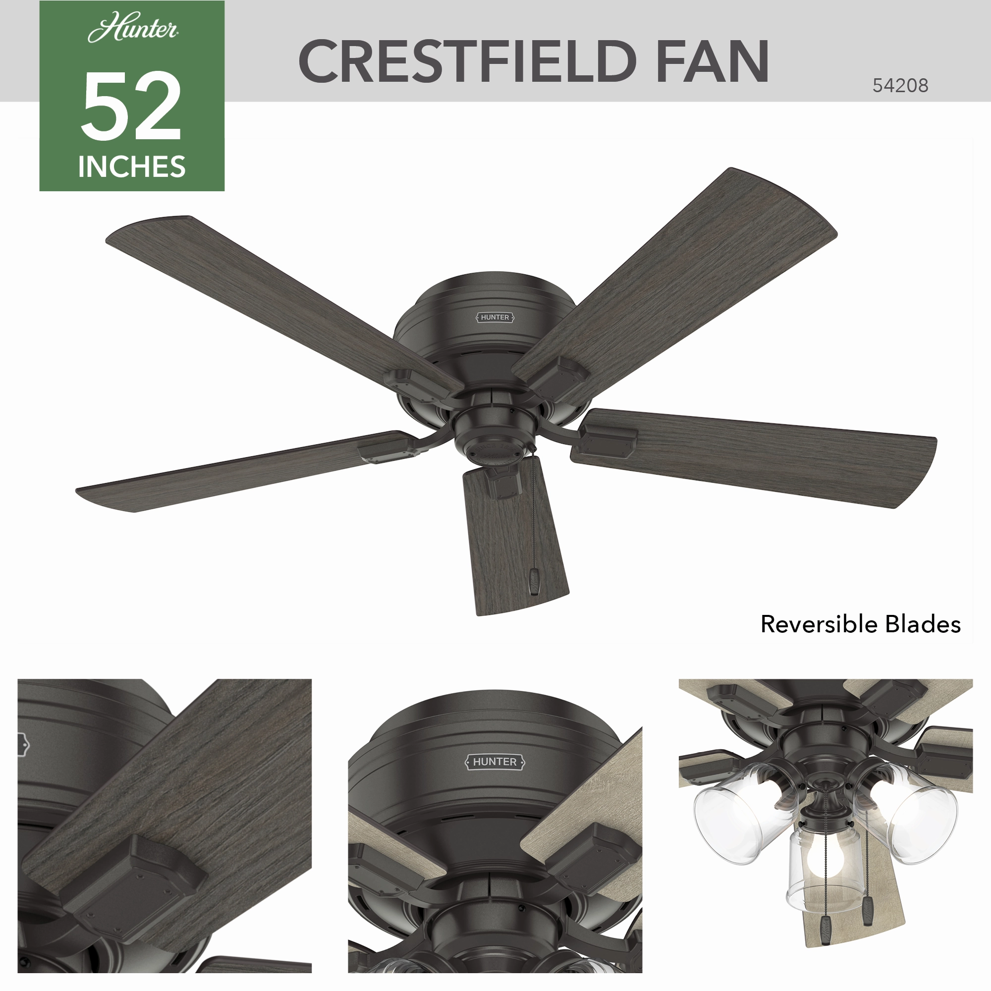 Crestfield 52"Ceiling Fan Noble Bronze Huggers flush mount fans deals