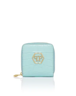 Croco Embossed Mini Round Zip Wallet
