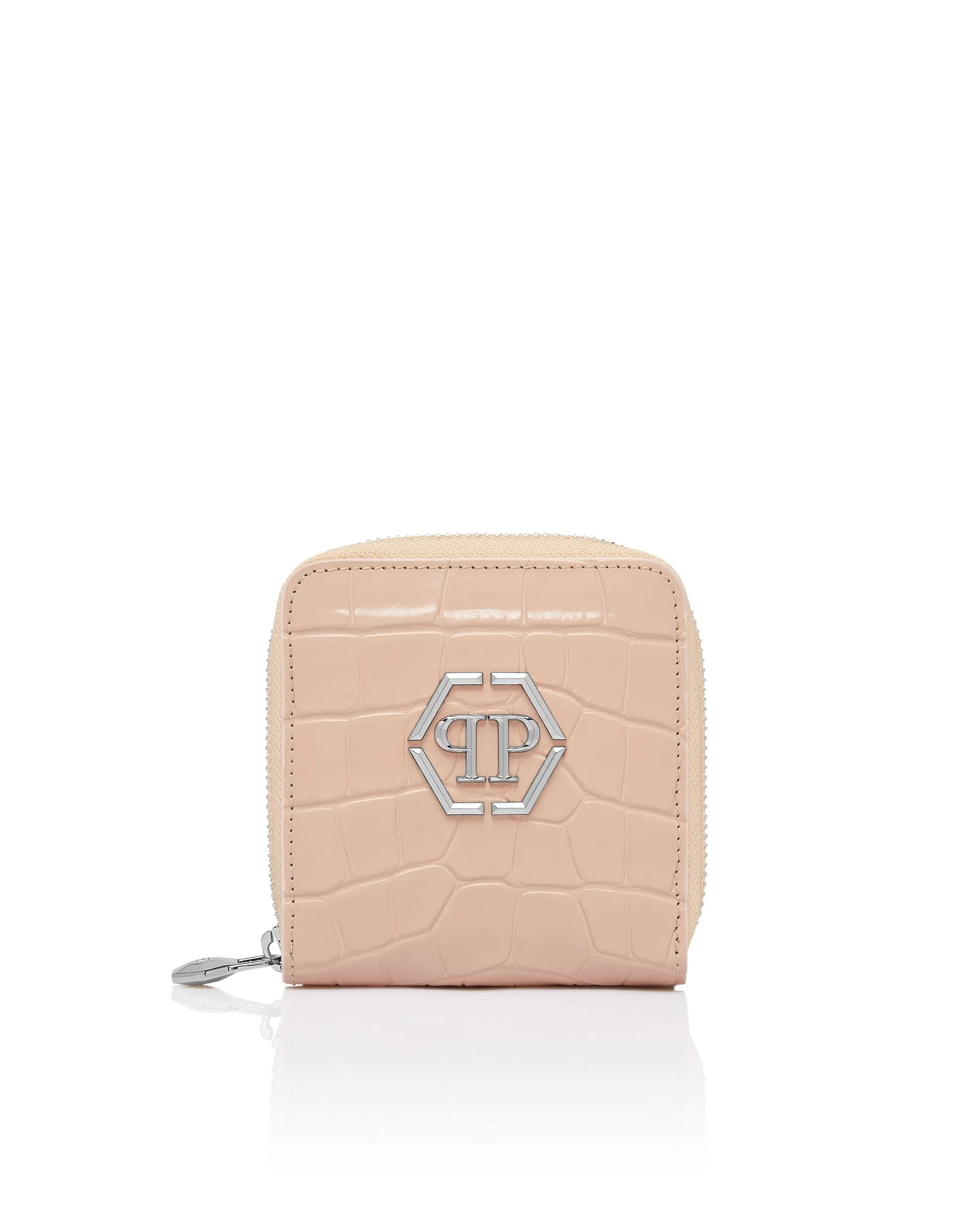 Croco Embossed Mini Round Zip Wallet