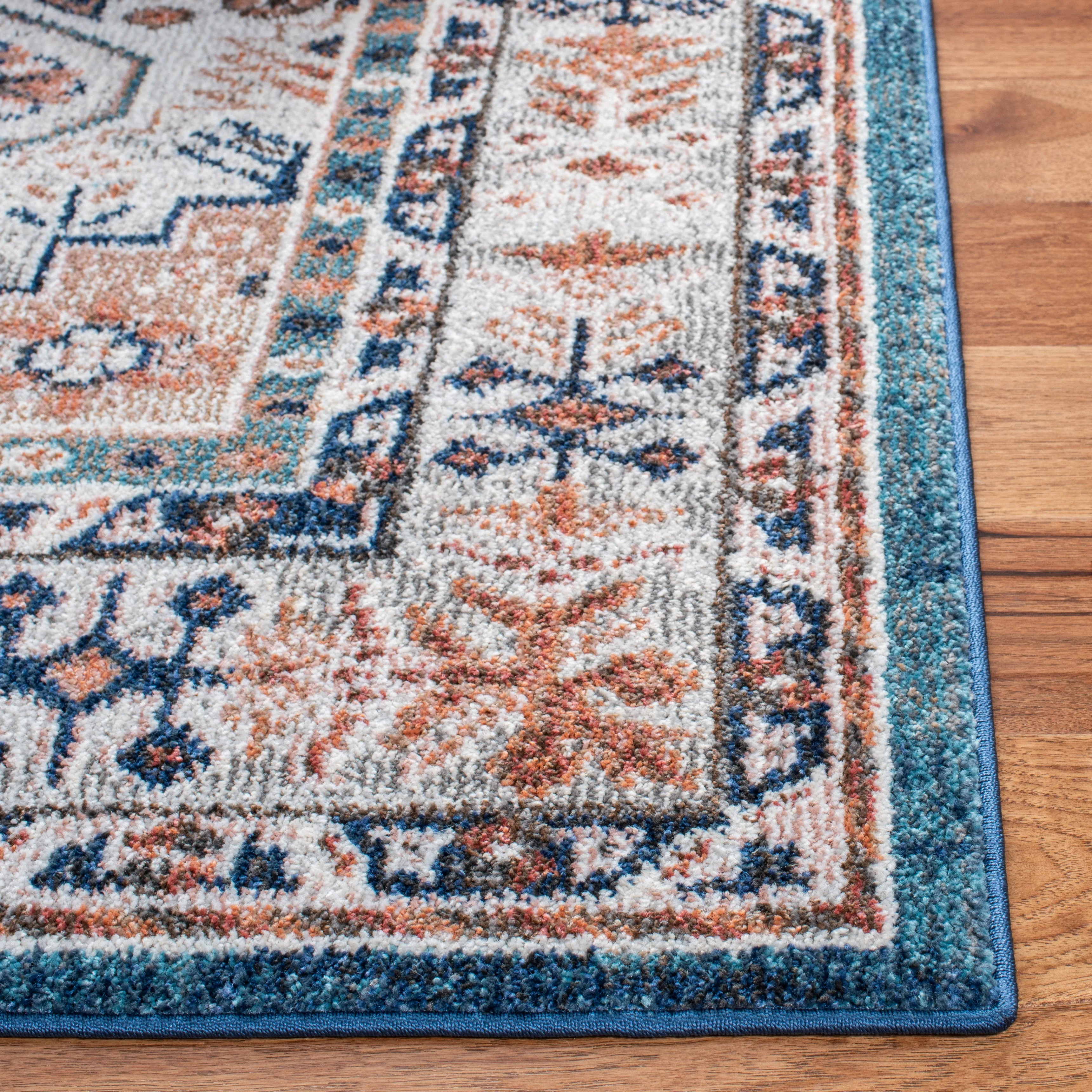 Crystal Machine Made Area Rug, Ivory / Blue Traditional Style Easy Care