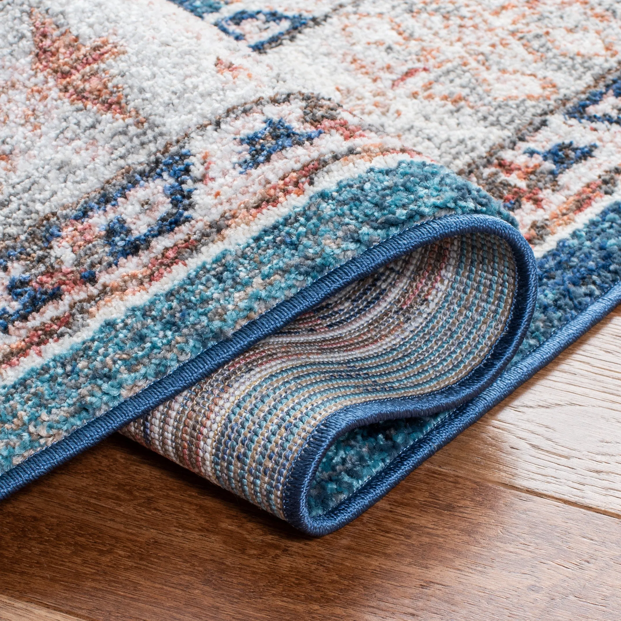 Crystal Machine Made Area Rug, Ivory / Blue Traditional Style Easy Care