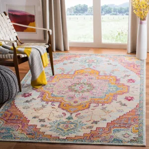 Crystal Machine Made Area Rug, Light Blue / Fuchsia Bohemian Style Easy Care Area Rugs deal online