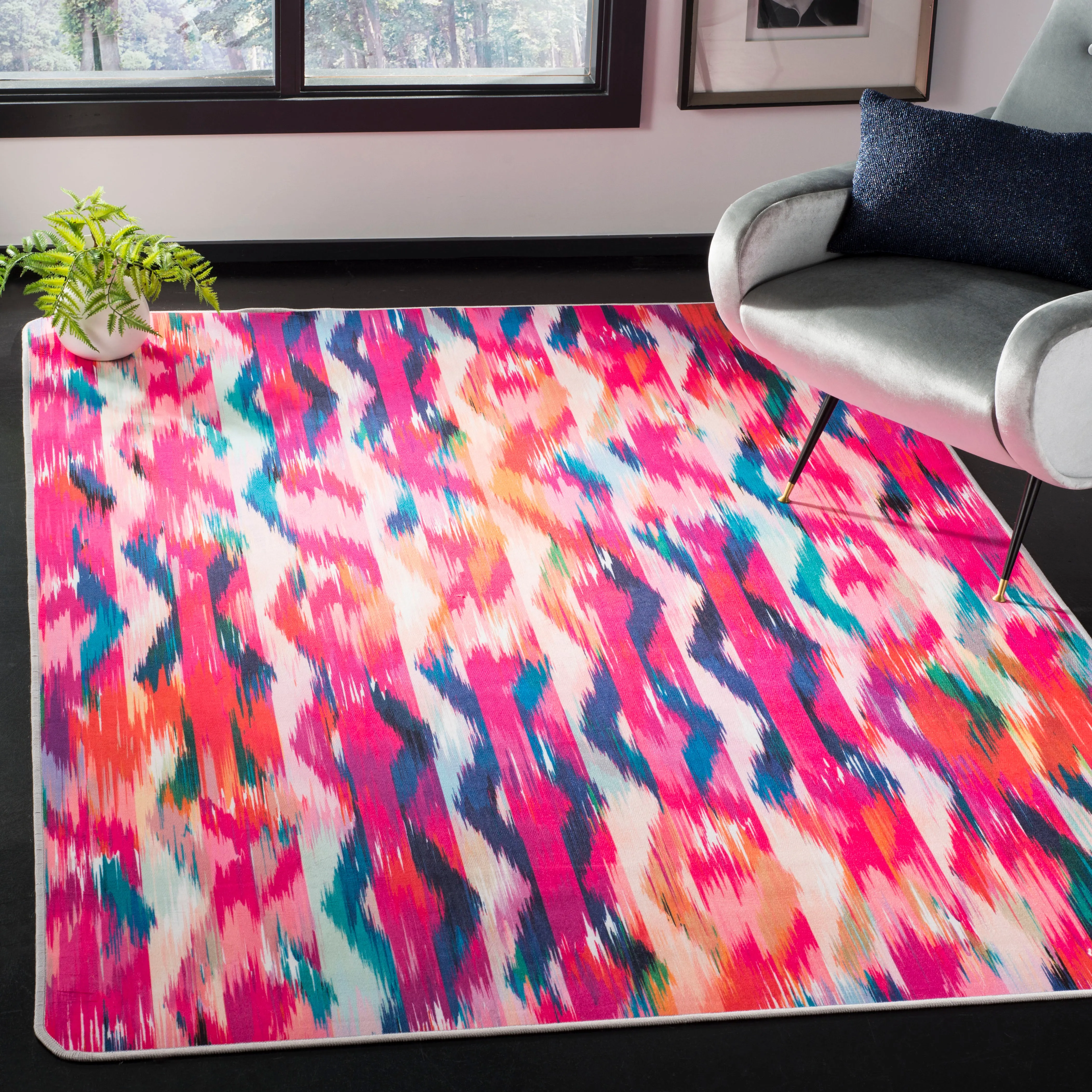 Daytona Machine Washable Non-Slip Area Rug, Fuchsia / Purple Bohemian Style Easy Care Area Rugs weekend promo