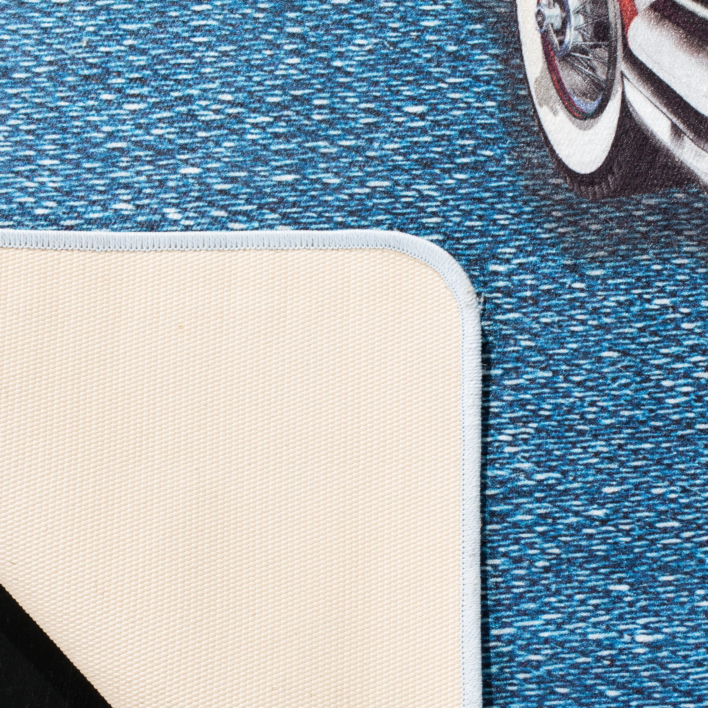 Daytona Machine Washable Non-Slip Area Rug, Light Grey / Blue Novelty Style Easy Care