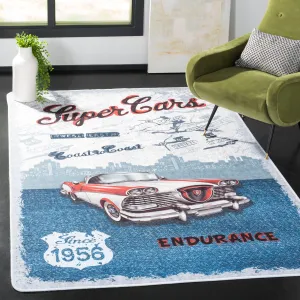 Daytona Machine Washable Non-Slip Area Rug, Light Grey / Blue Novelty Style Easy Care Area Rugs cheap home decor