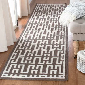 Dhurries Flat Weave Area Rug, Chocolate / Ivory Contemporary Style Easy Care Area Rugs weekend promo
