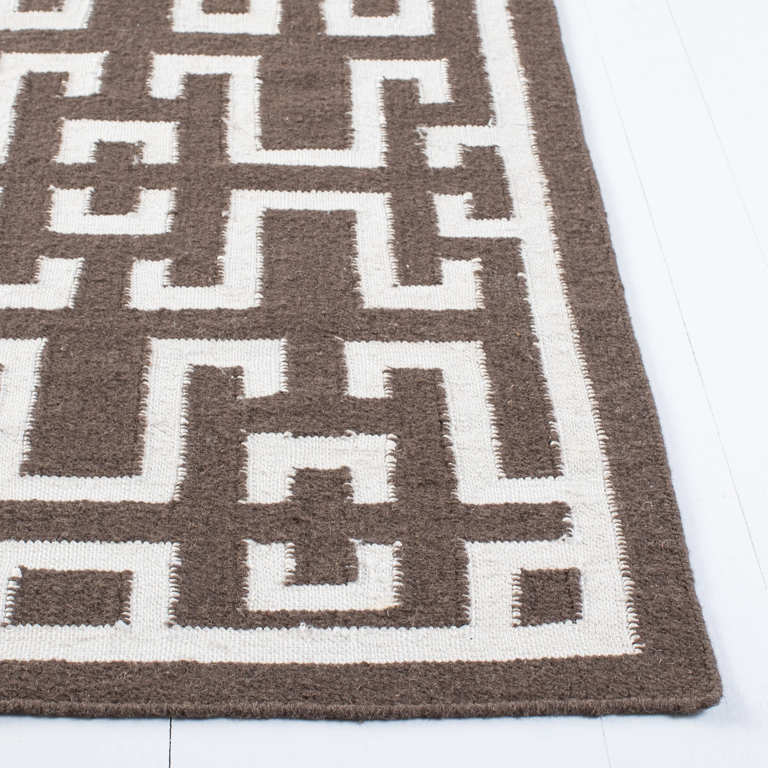Dhurries Flat Weave Area Rug, Chocolate / Ivory Contemporary Style Easy Care