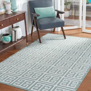 Dhurries Hand Made Area Rug, Blue / Ivory Contemporary Style Non Shedding Area Rugs deal online