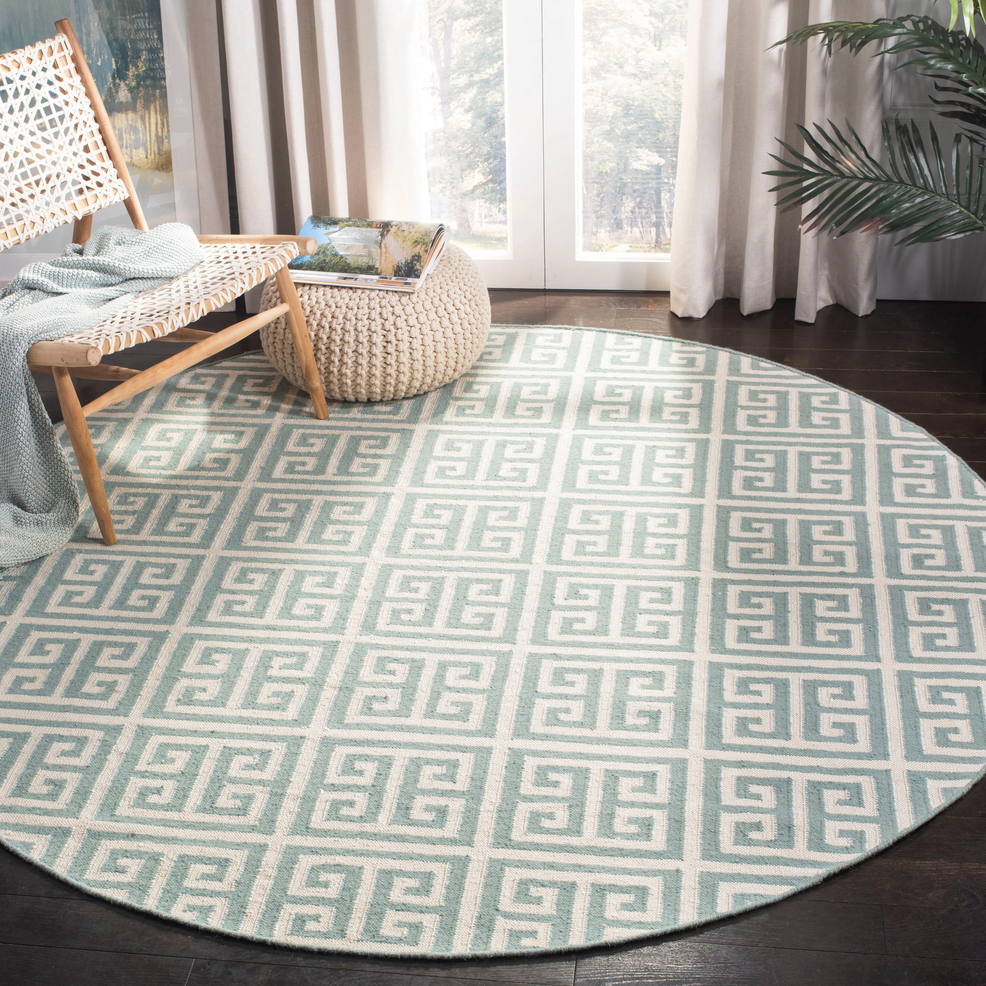 Dhurries Hand Made Area Rug, Blue / Ivory Contemporary Style Non Shedding