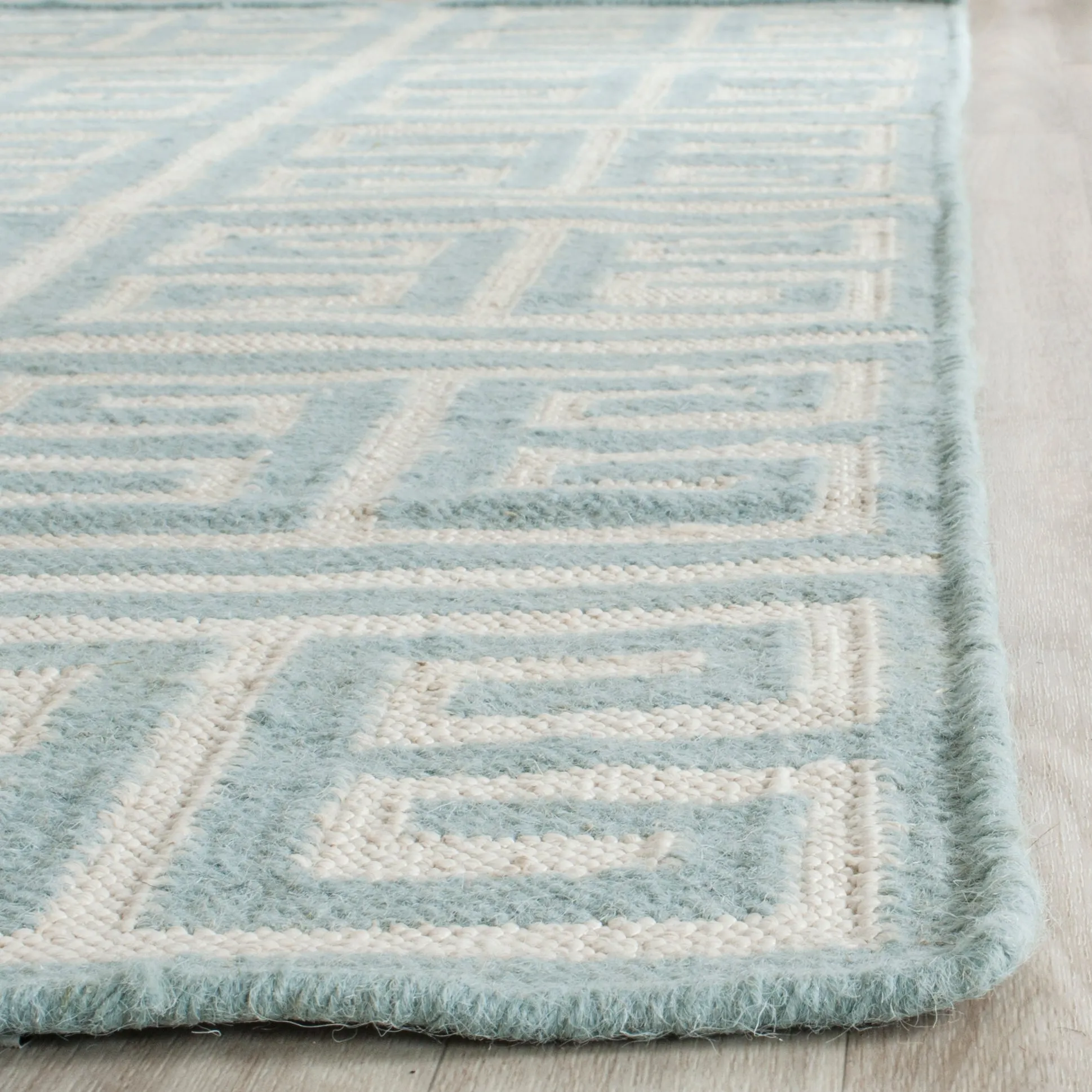 Dhurries Hand Made Area Rug, Blue / Ivory Contemporary Style Non Shedding