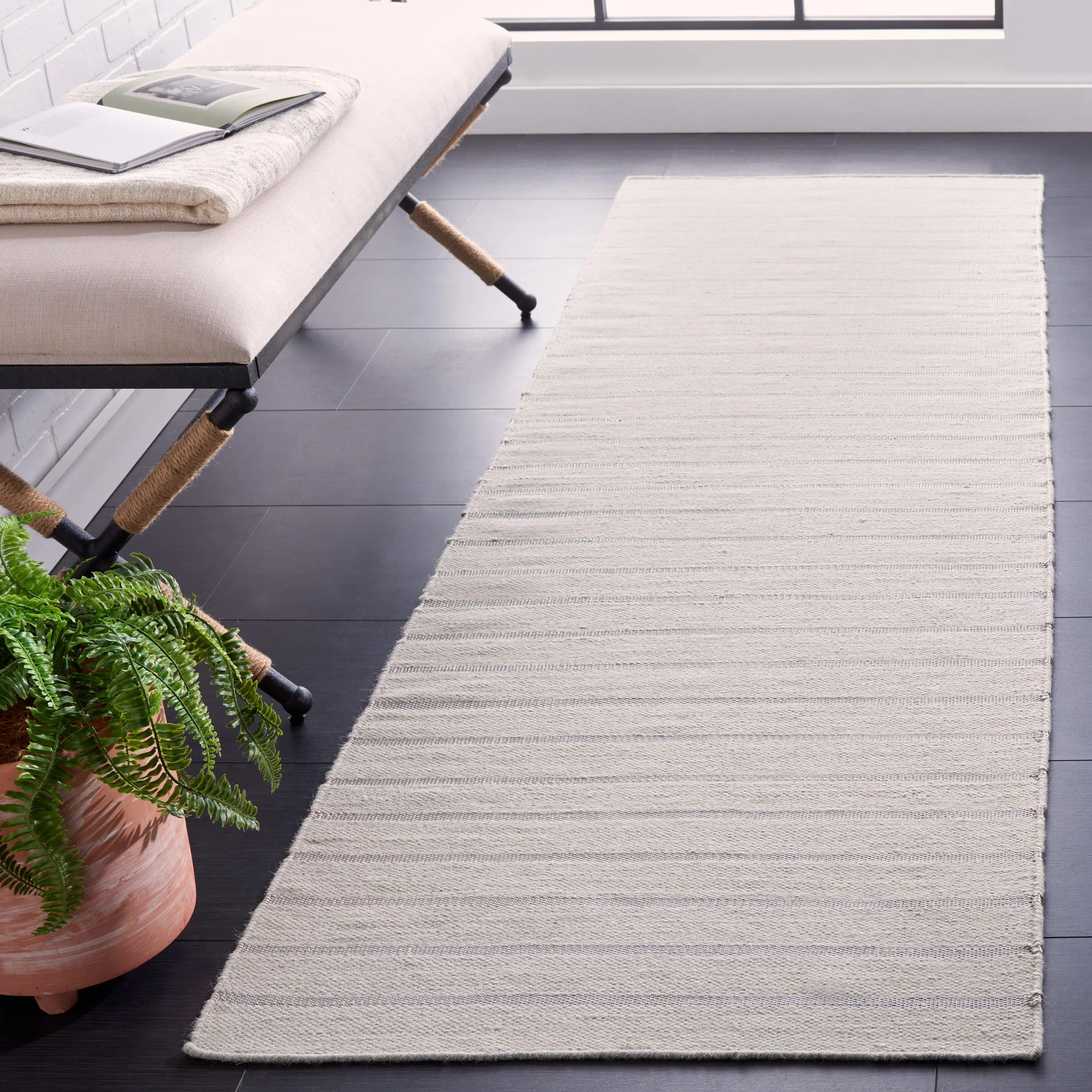 Dhurries Hand Made Area Rug, Grey Contemporary Style Non Shedding