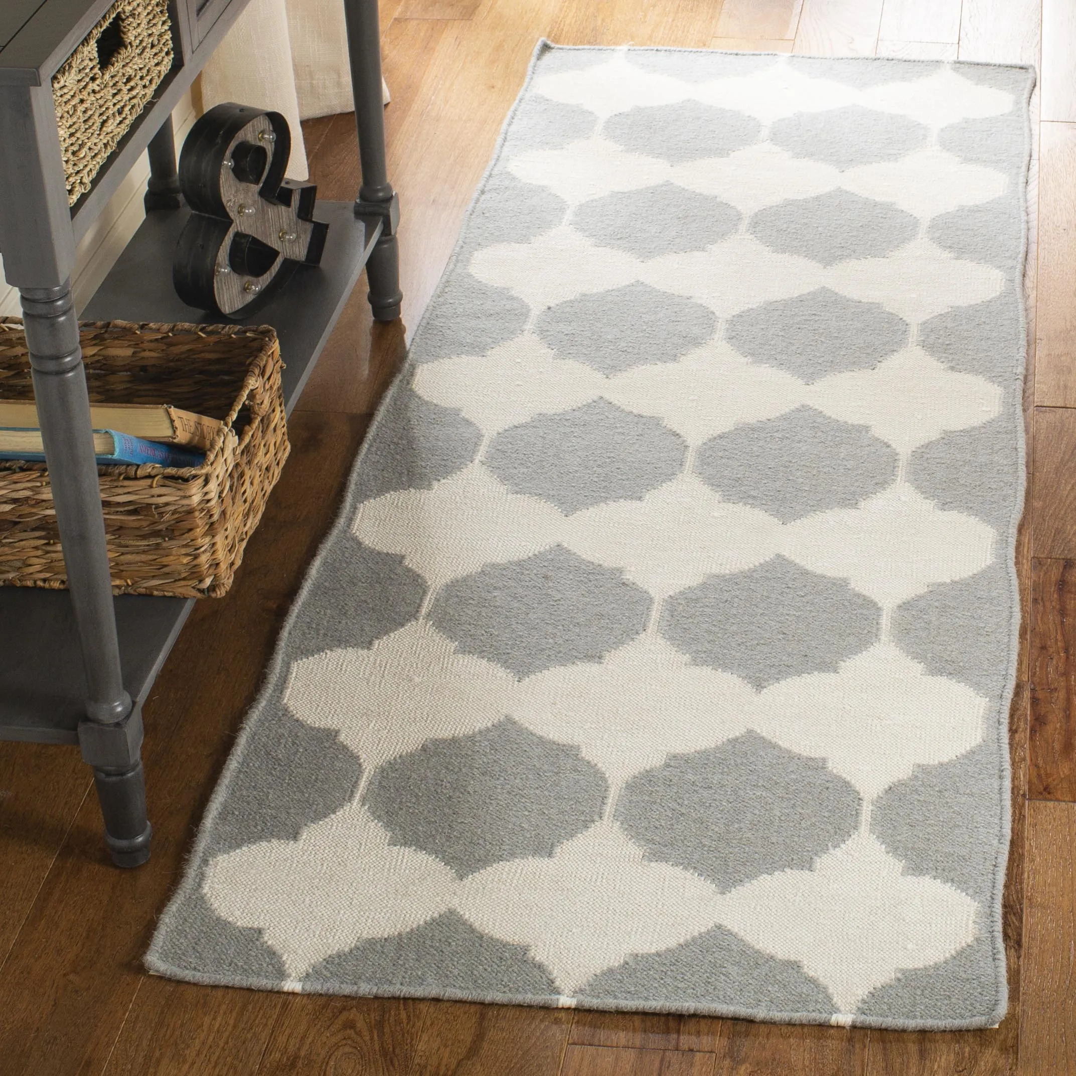 Dhurries Hand Made Area Rug, Grey / Ivory Contemporary Style Non Shedding
