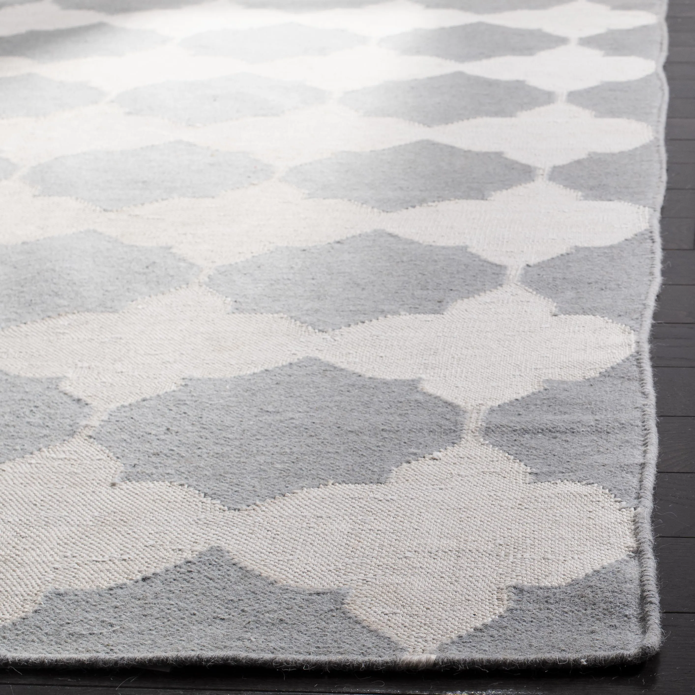Dhurries Hand Made Area Rug, Grey / Ivory Contemporary Style Non Shedding