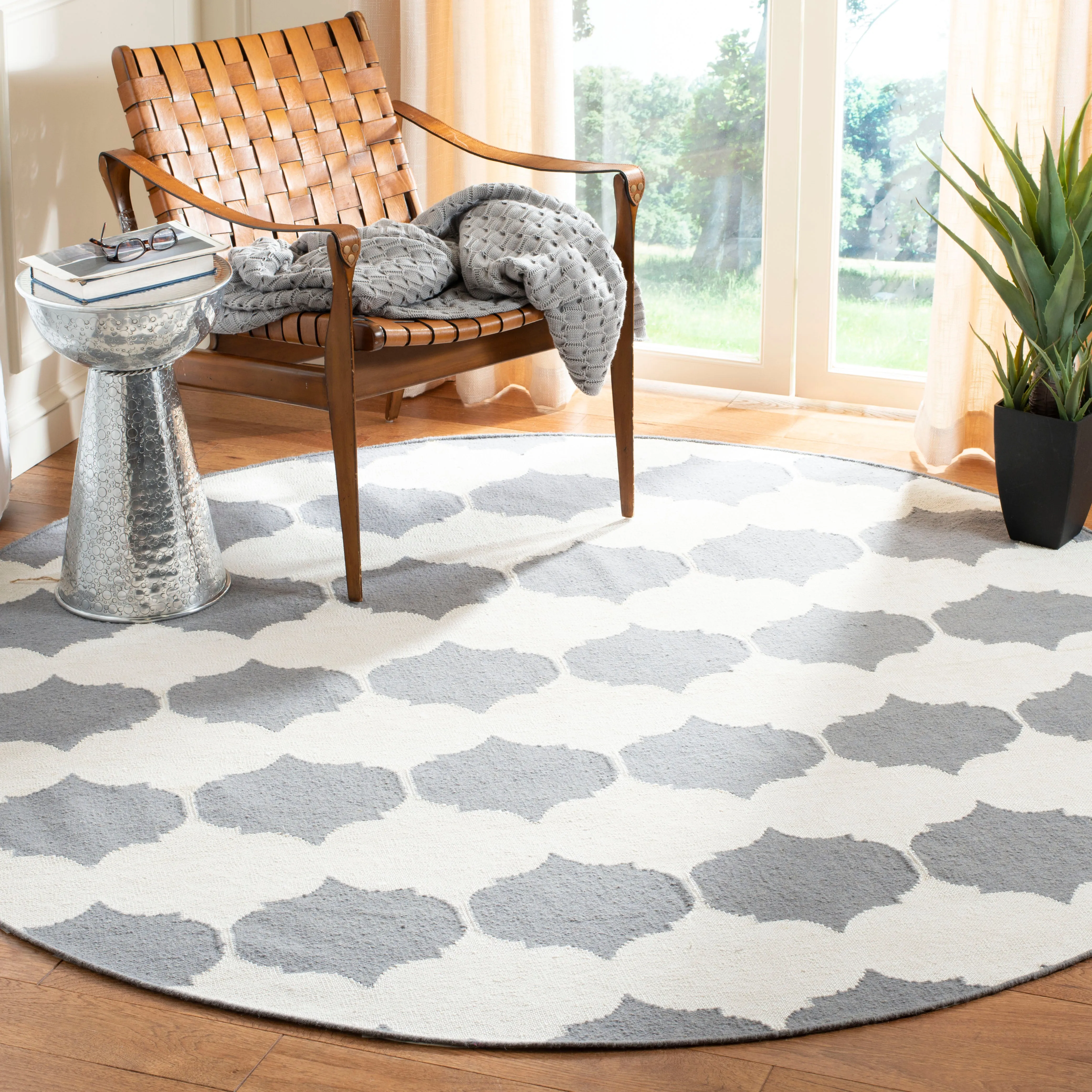 Dhurries Hand Made Area Rug, Grey / Ivory Contemporary Style Non Shedding