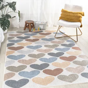 Dila Modern Hearts Geometric Machine-Washable Ivory/Blue/Orange Area Rug Area Rugs final clearance