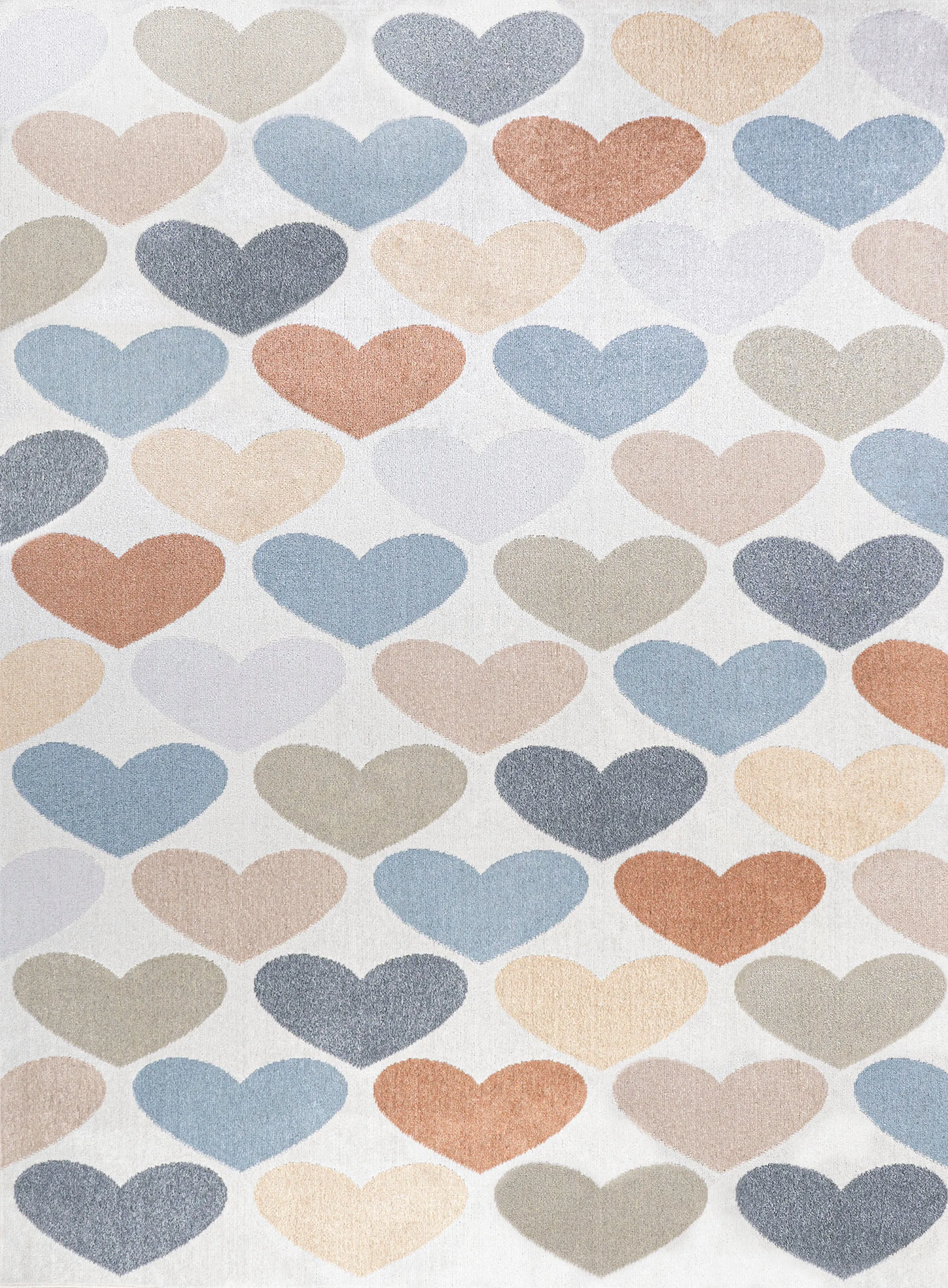 Dila Modern Hearts Geometric Machine-Washable Ivory/Blue/Orange Area Rug