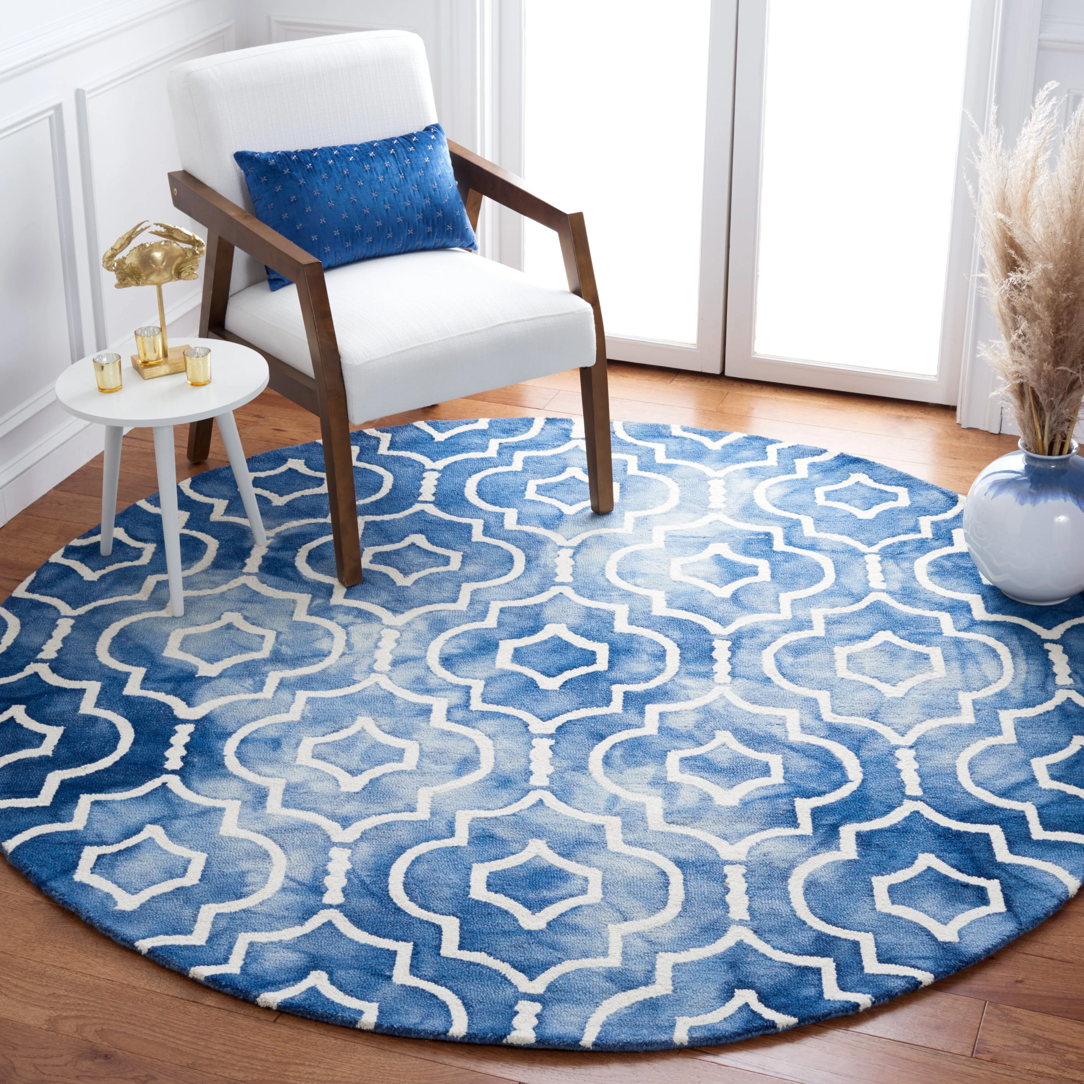 Dip Dye Hand Made Area Rug, Blue / Ivory Contemporary Style Non Shedding
