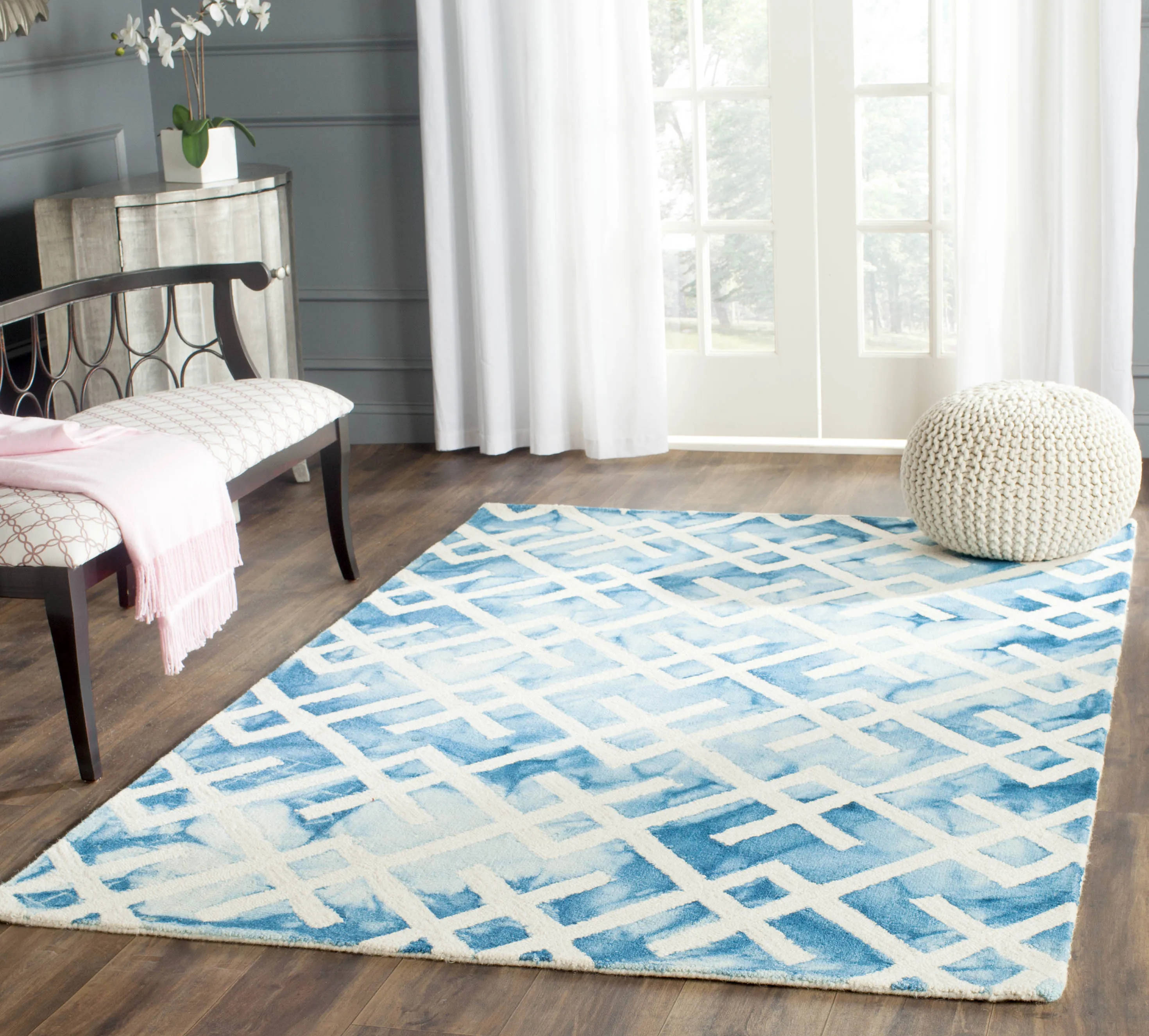 Dip Dye Hand Made Area Rug, Blue / Ivory Contemporary Style Non Shedding Area Rugs deal online