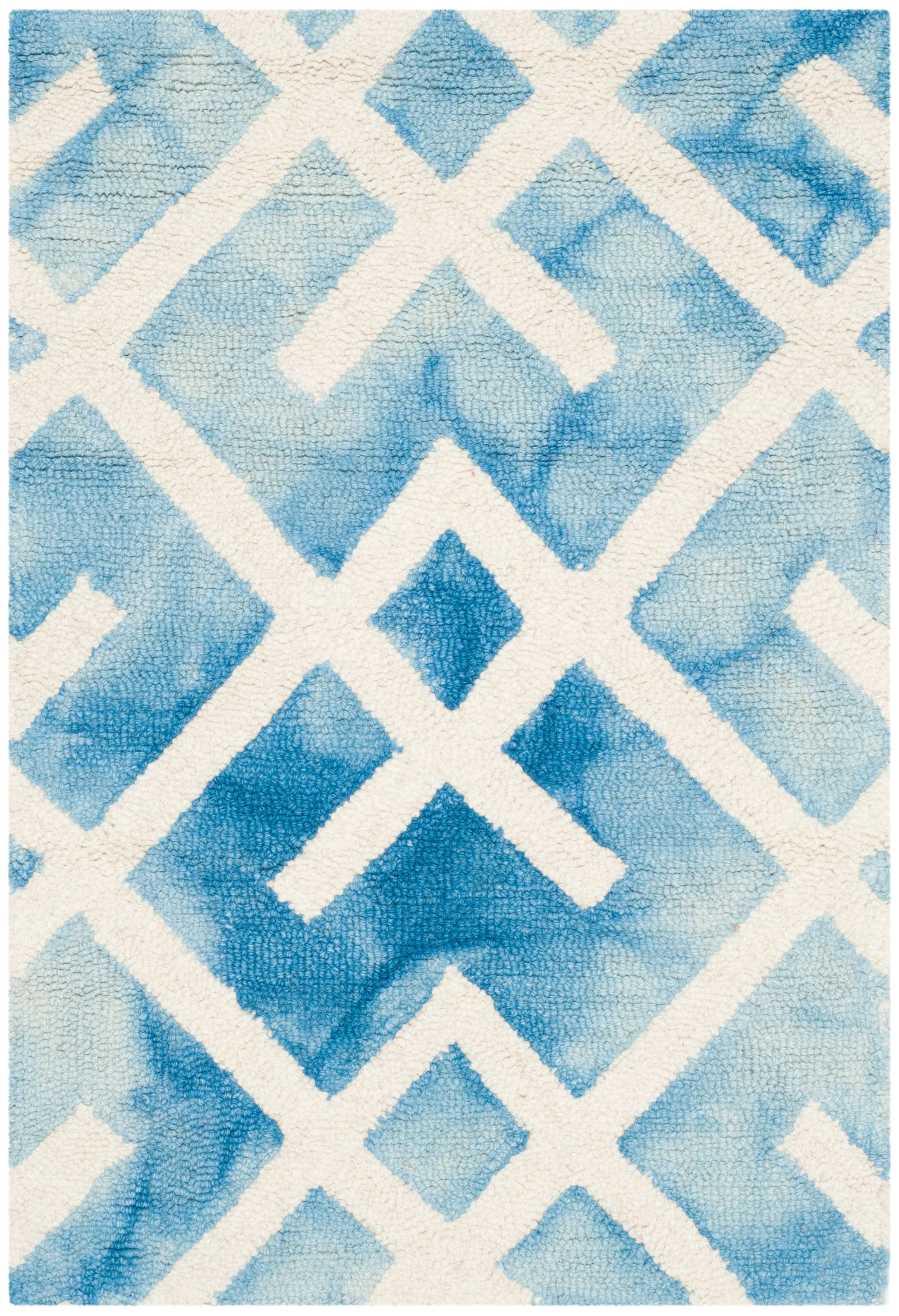 Dip Dye Hand Made Area Rug, Blue / Ivory Contemporary Style Non Shedding