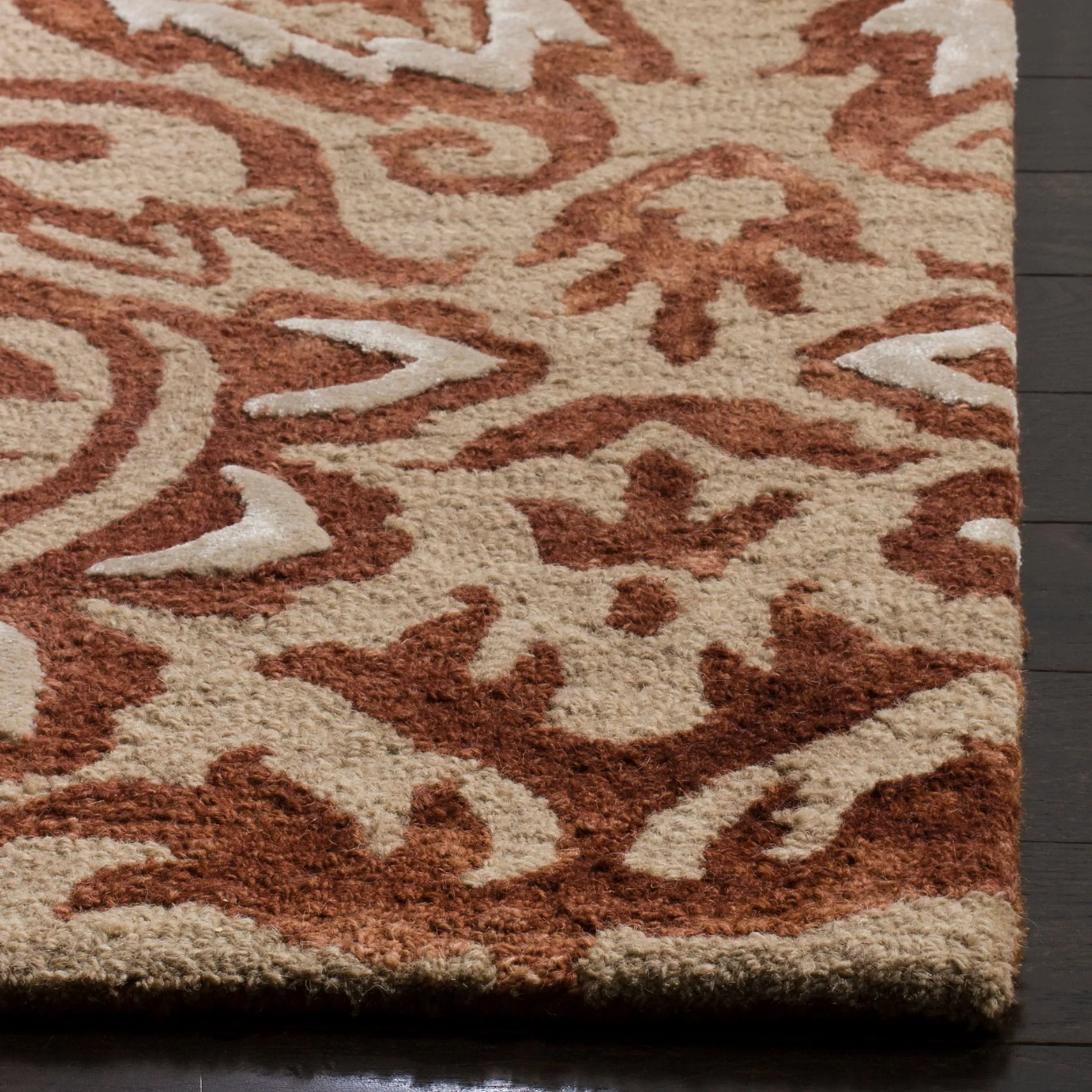 Dip Dye Hand Made Area Rug, Copper / Beige Traditional Style Non Shedding
