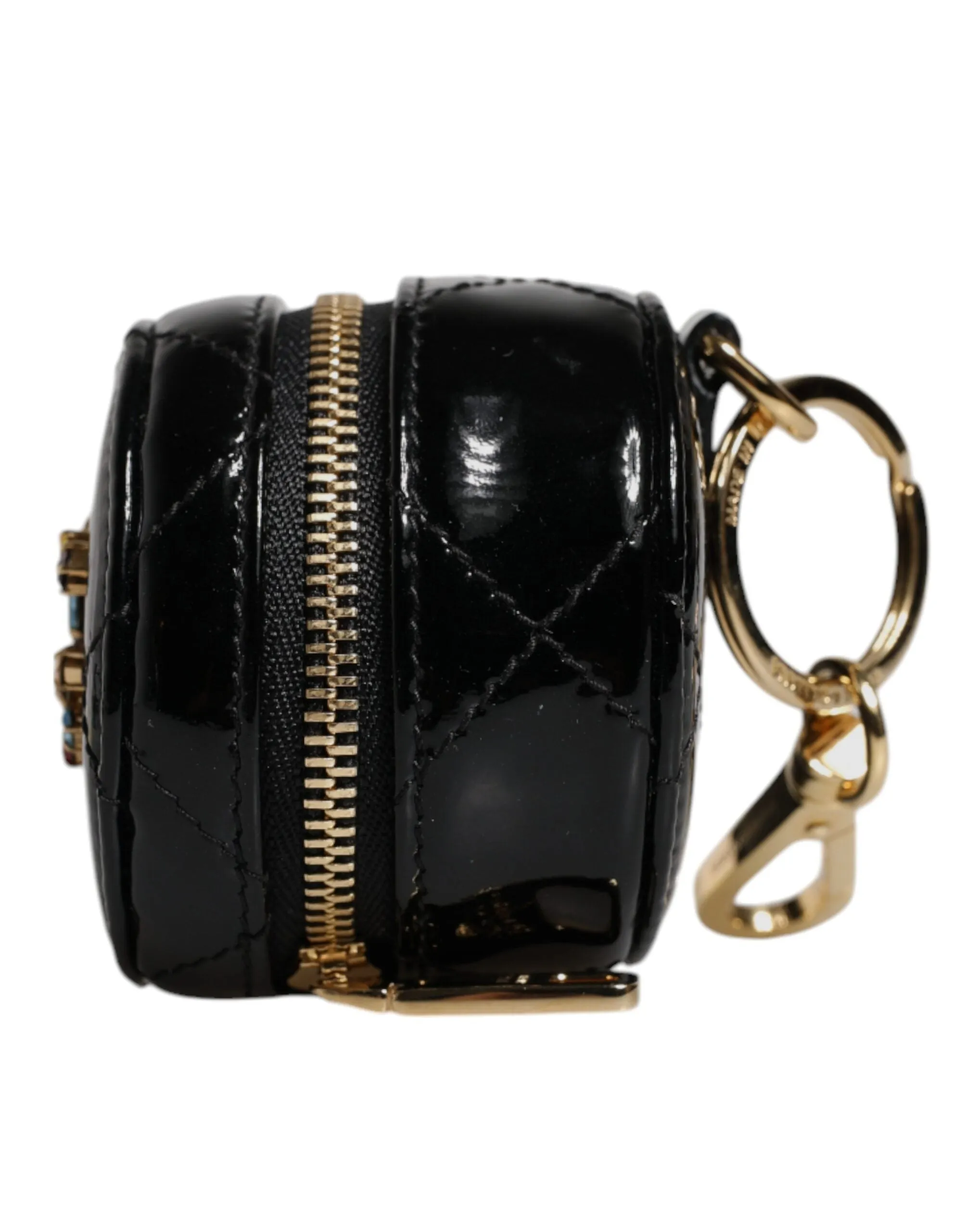 Dolce & Gabbana Lamb Leather DG Crystal Round Coin Purse Women's Wallet