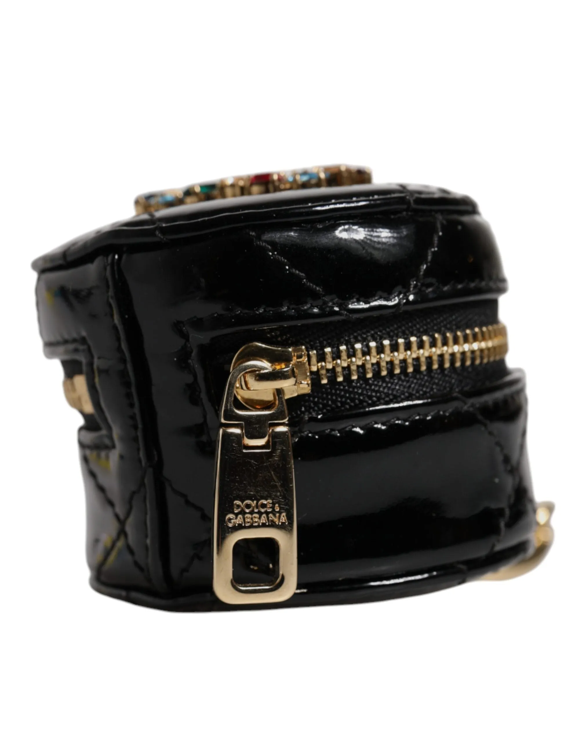 Dolce & Gabbana Lamb Leather DG Crystal Round Coin Purse Women's Wallet