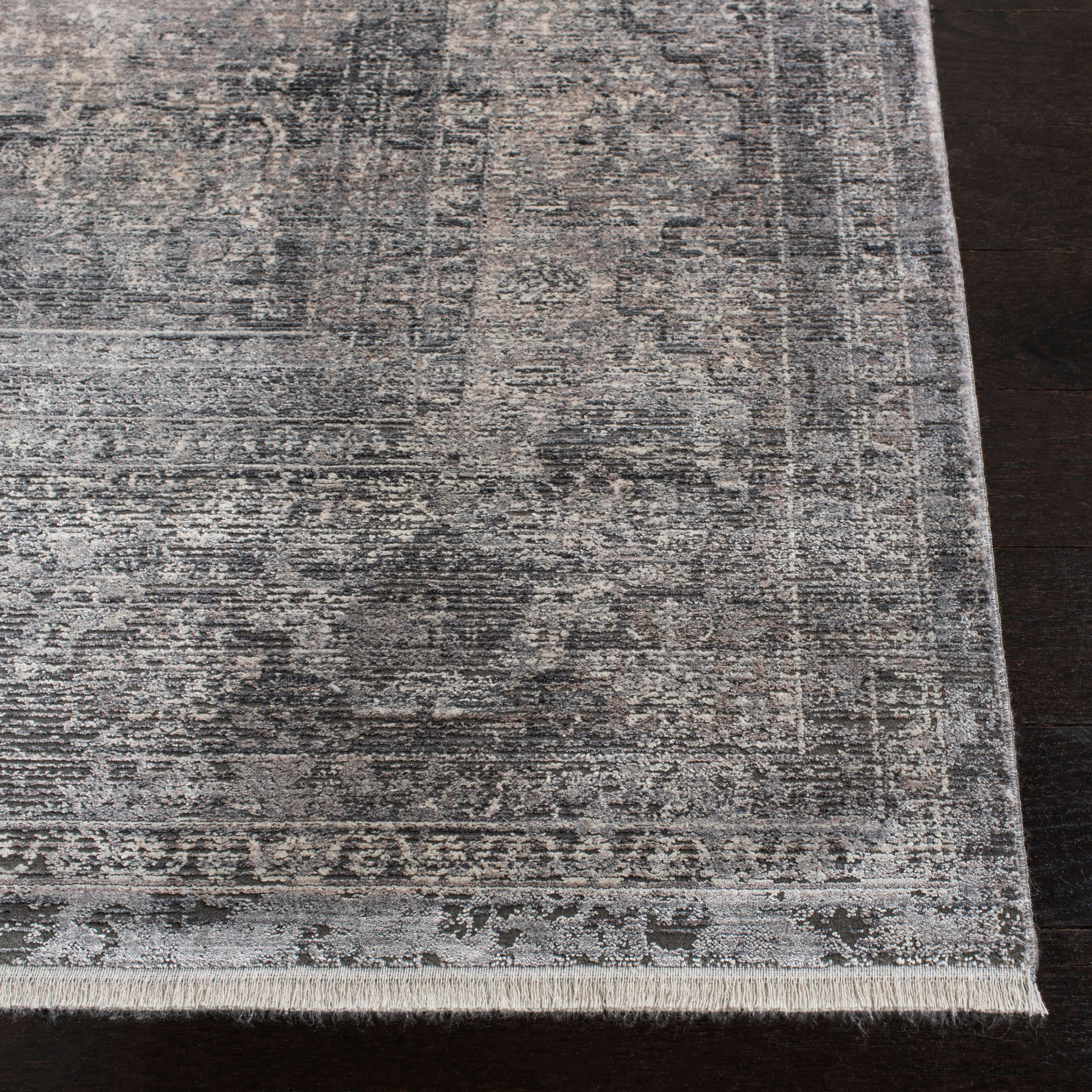 Eclipse Machine Made Area Rug, Ivory / Charcoal Traditional Style Easy Care