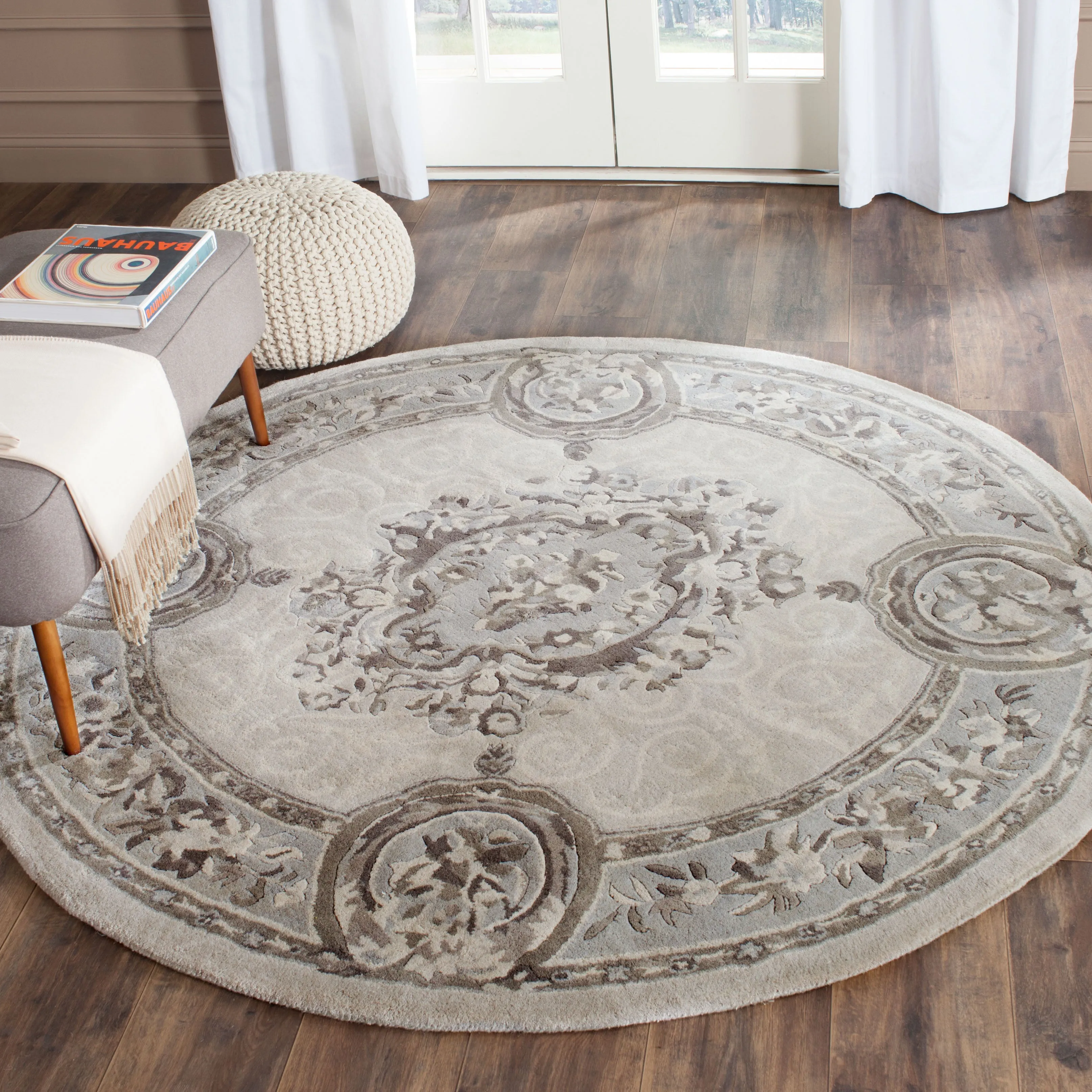 Empire Hand Made Area Rug, Beige / Light Grey Traditional Style Non Shedding
