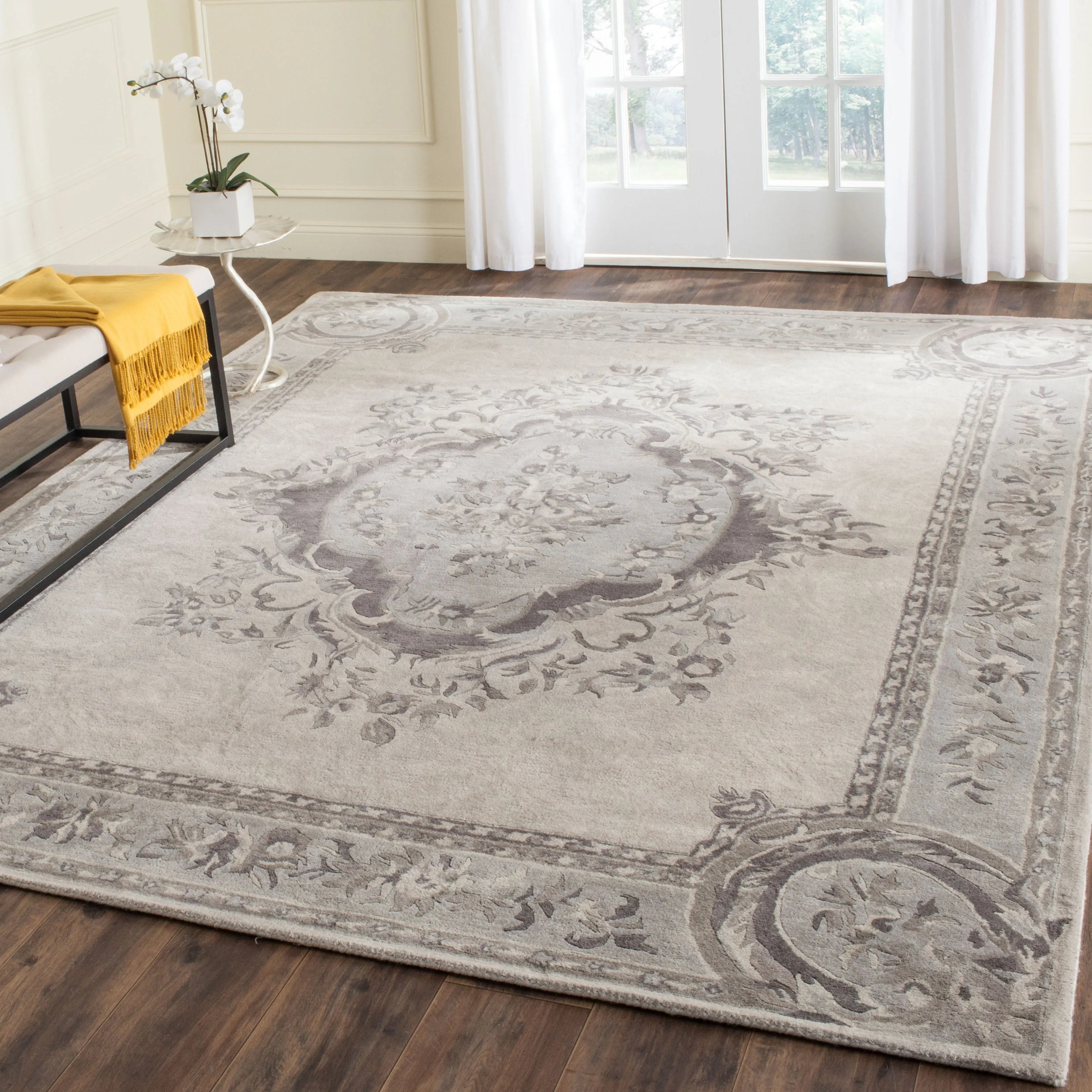Empire Hand Made Area Rug, Beige / Light Grey Traditional Style Non Shedding