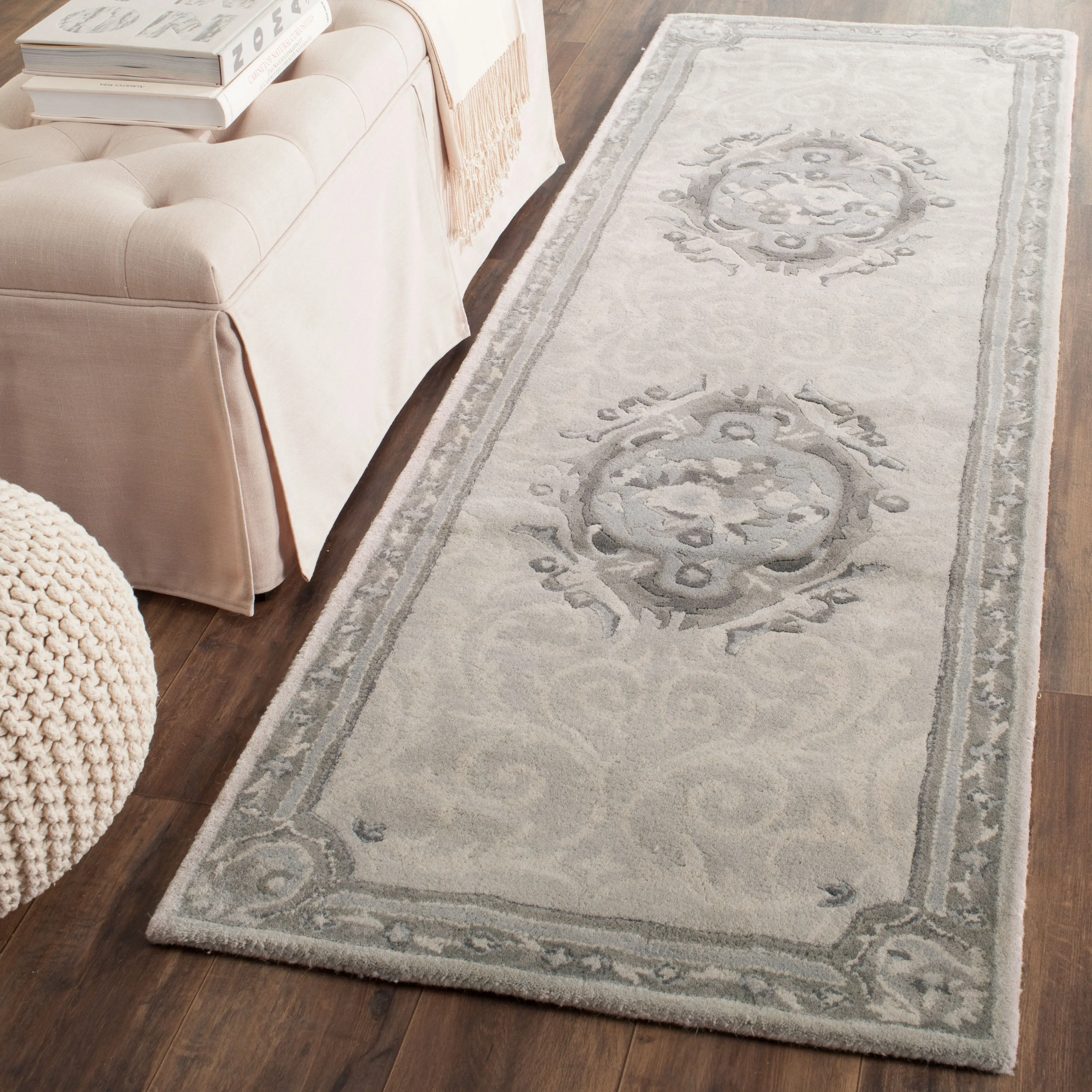 Empire Hand Made Area Rug, Beige / Light Grey Traditional Style Non Shedding