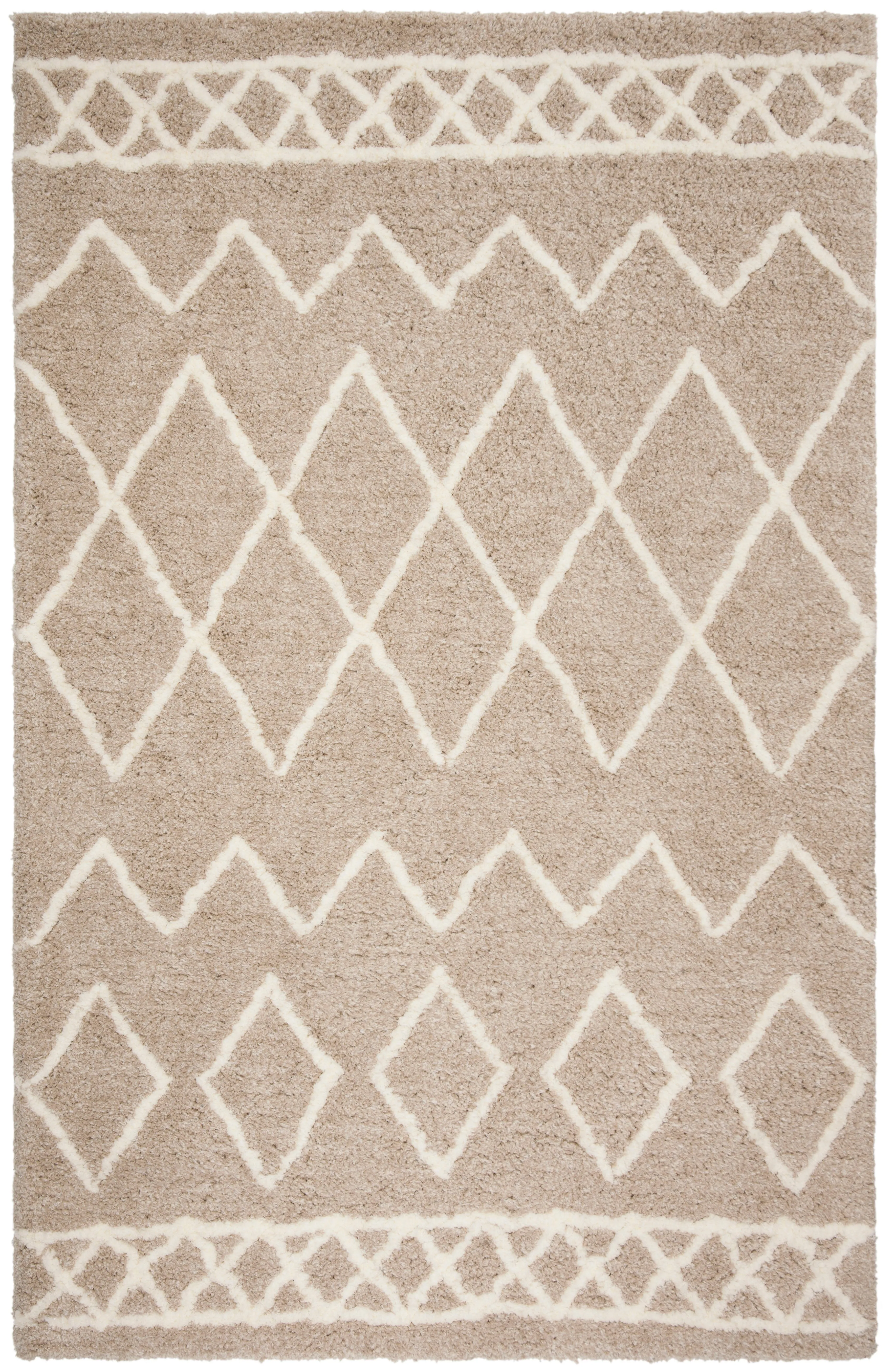 Equinox Shag Hand Made Area Rug, Beige / Ivory Bohemian Style Non Shedding